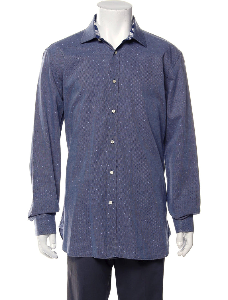 Ted Baker Blue Dot Print Textured Button Up Shirt