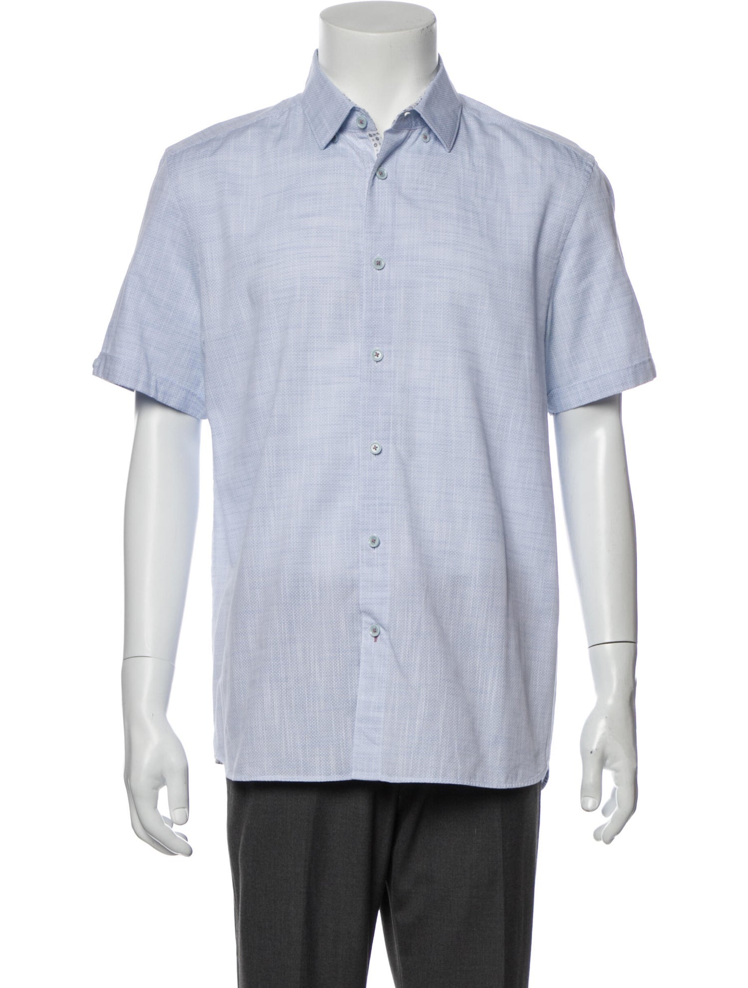 The RealReal,Ted Baker, Ted Baker Blue Pin Dot Print Cuffed Sleeve Short Sleeve Button Up Shirt, Blue, Medium-42-TagM