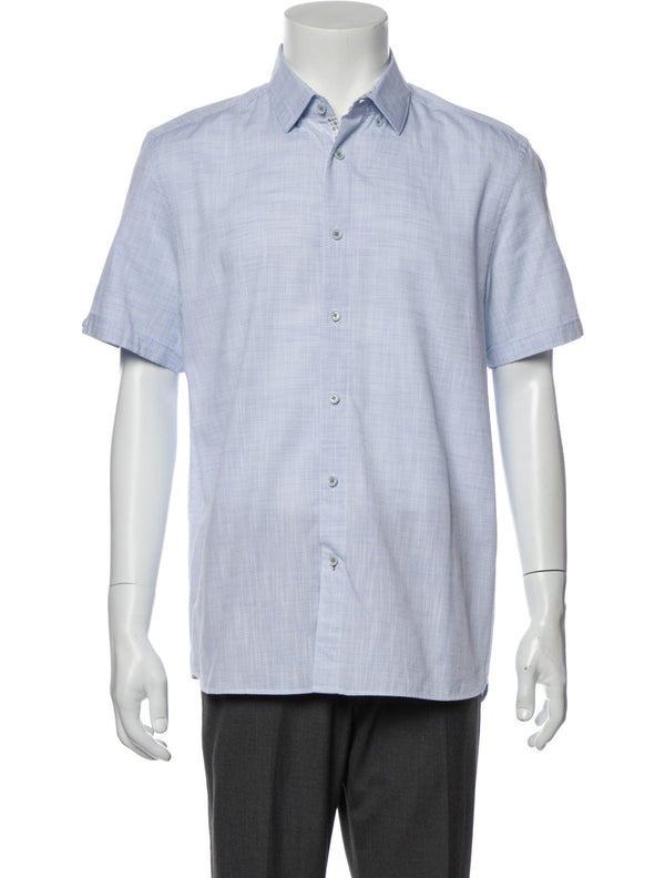 Ted Baker Blue Pin Dot Print Cuffed Sleeve Short Sleeve Button Up Shirt