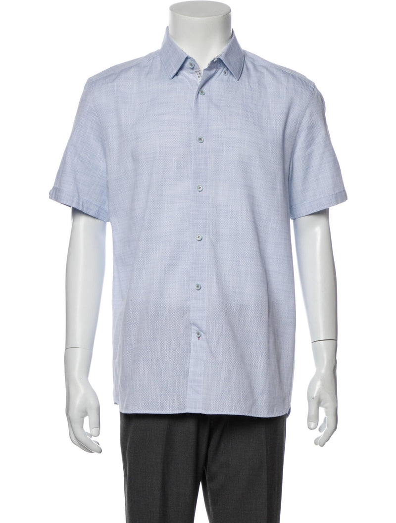 Ted Baker Blue Pin Dot Print Cuffed Sleeve Short Sleeve Button Up Shirt