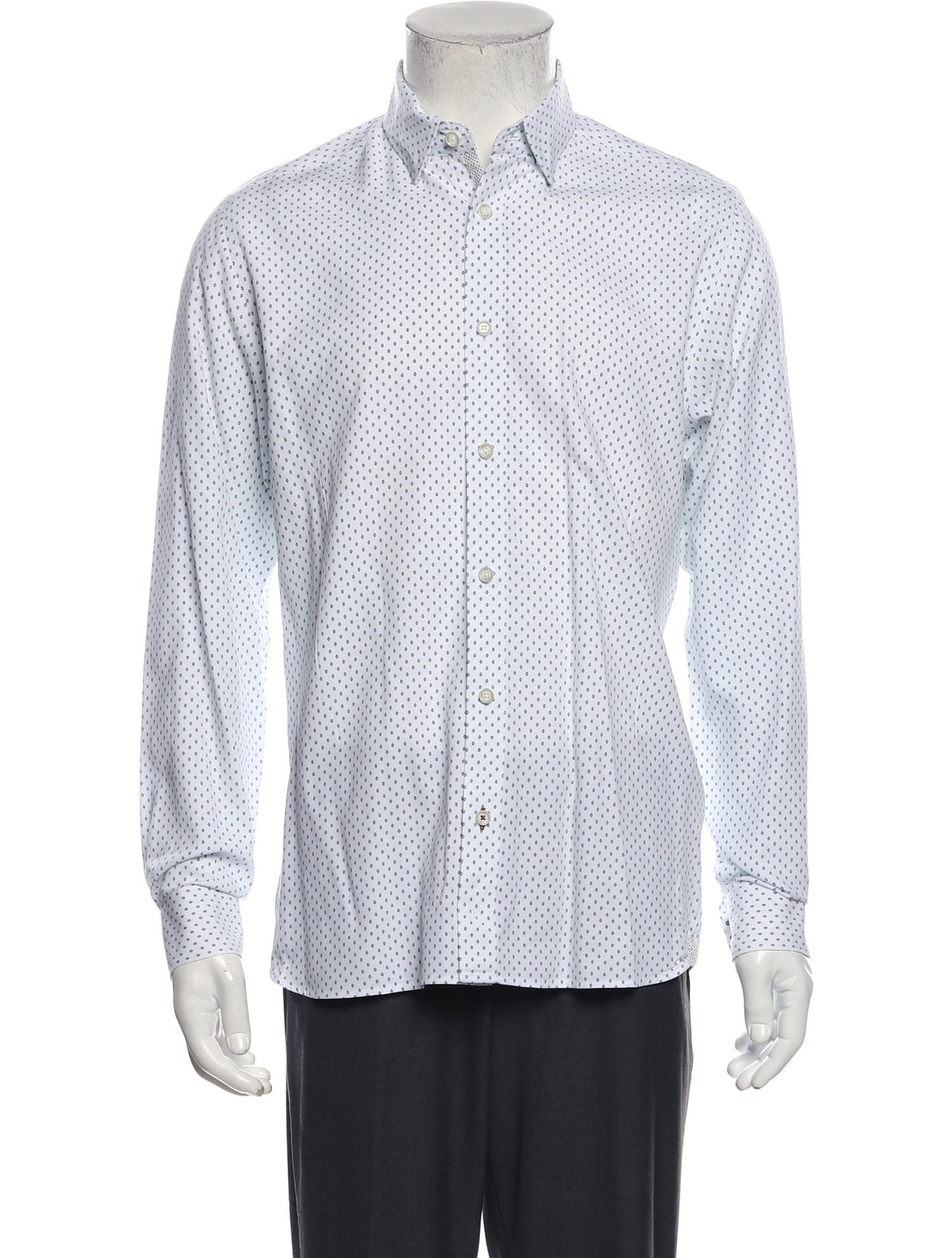 The RealReal, Ted Baker White Mini Diamond Print Modal Blend Button Up Shirt, White, Small-41-TagS