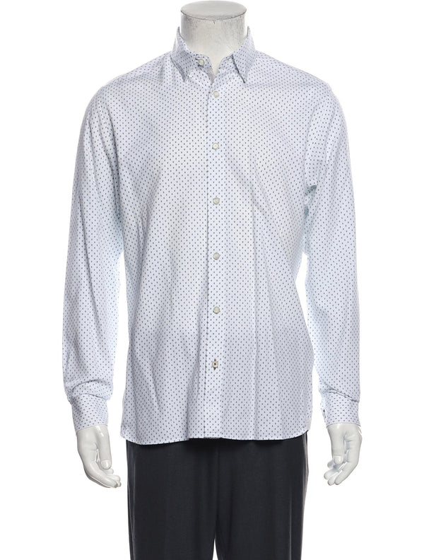 Ted Baker White Mini Diamond Print Modal Blend Button Up Shirt