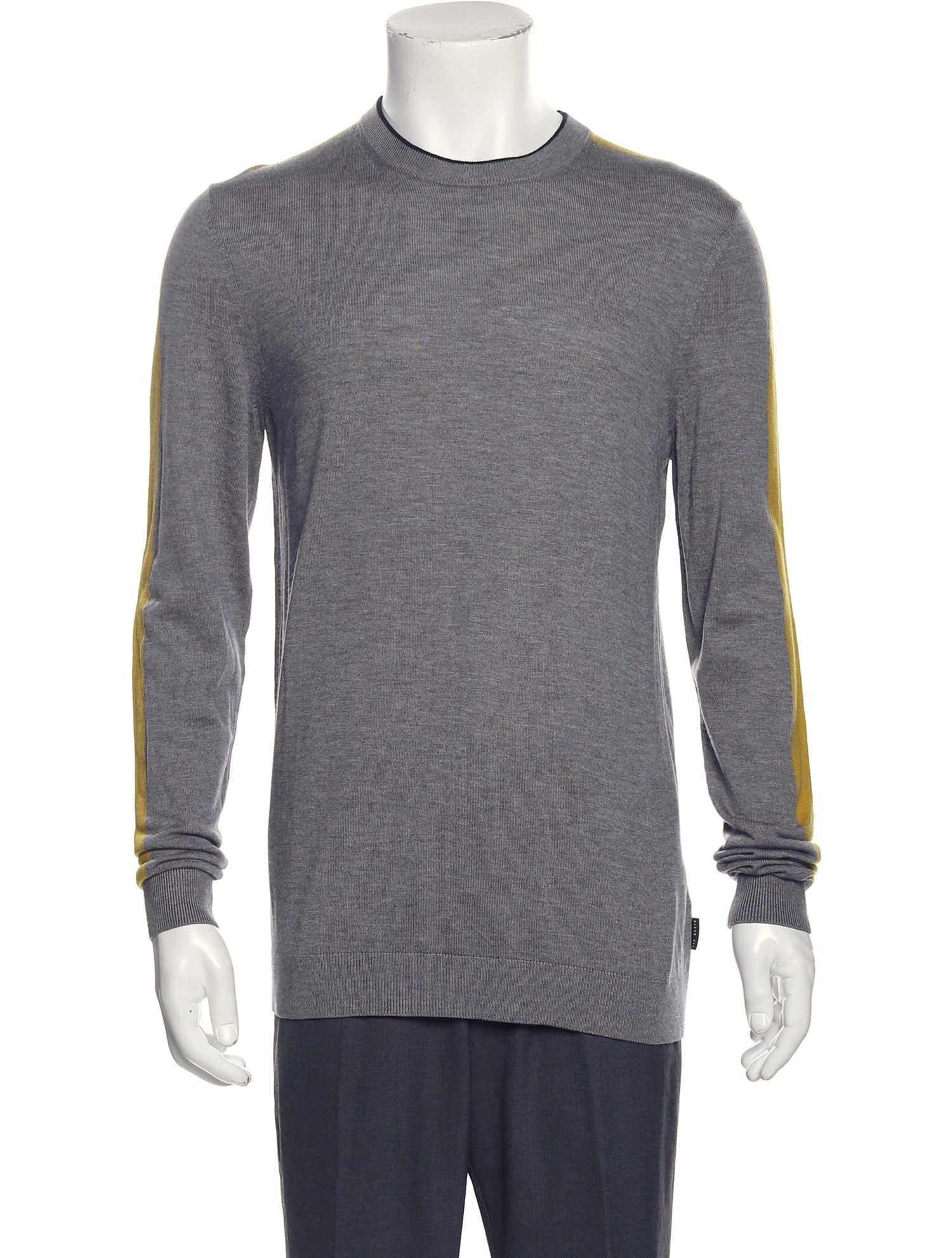The RealReal,Ted Baker, Ted Baker Grey & Yellow Contrast Stripe Wool Blend Sweater, Grey, Small-38-TagS