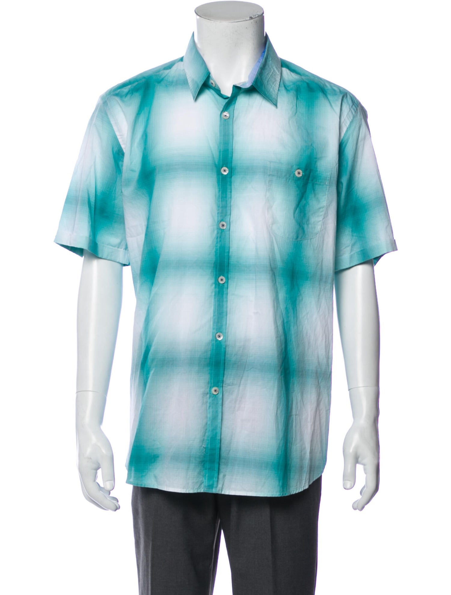 The RealReal,Ted Baker, Ted Baker Blue Plaid Short Sleeve Button Up Shirt, Blue, Extra Large-48-TagXL