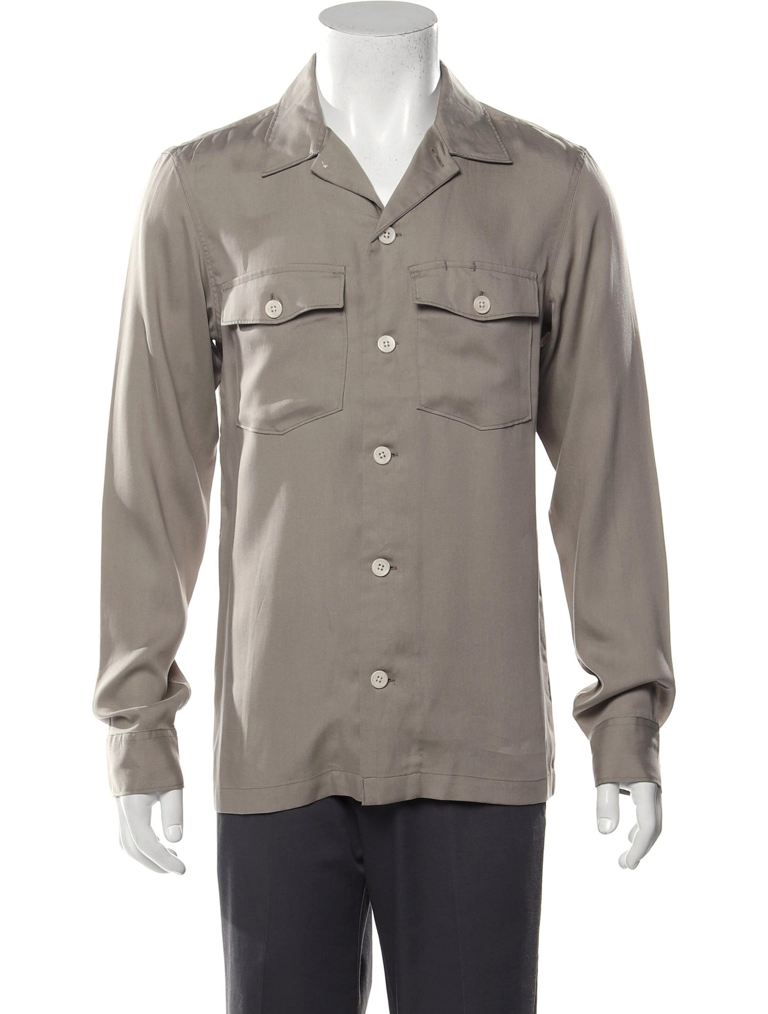 The RealReal,AllSaints, AllSaints Taupe Flap Pocket Button Up Shirt, Tan, Small-39-TagS