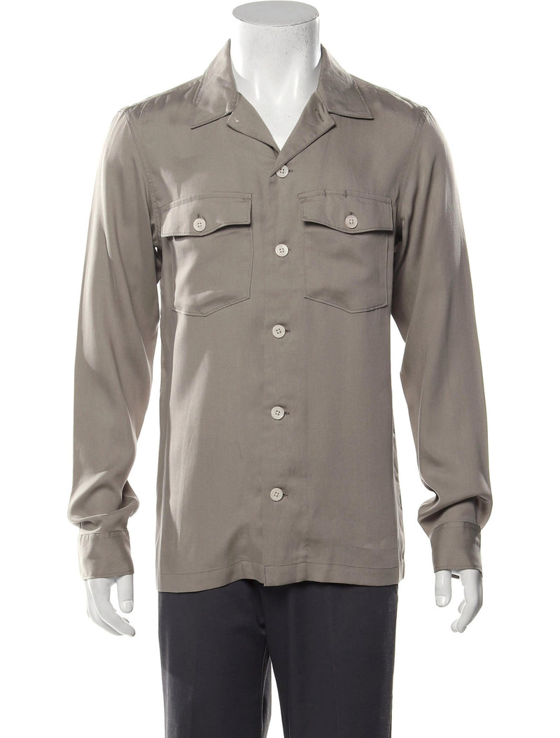 AllSaints Taupe Flap Pocket Button Up Shirt