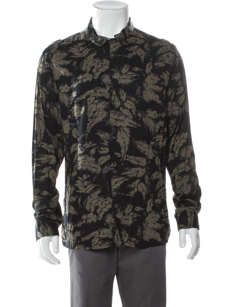 AllSaints Black Abstract Feather Print Button Up Shirt