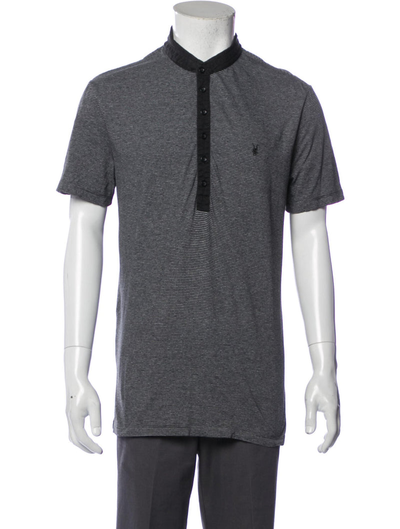 AllSaints Charcoal Band Collar Stripe Henly/Polo