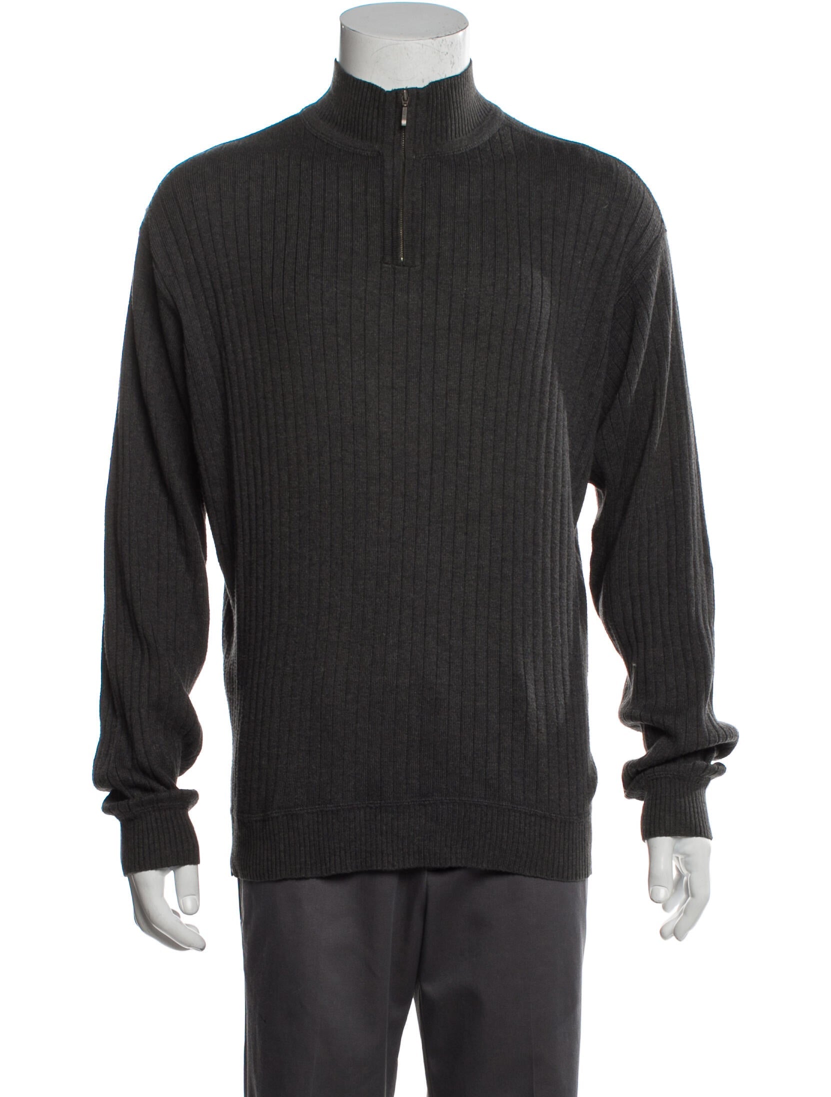 The RealReal,Barneys New York, Barney's New York Charcoal Cashmere Blend Ribbed Mock Neck Sweater, Grey, Medium-48-TagM