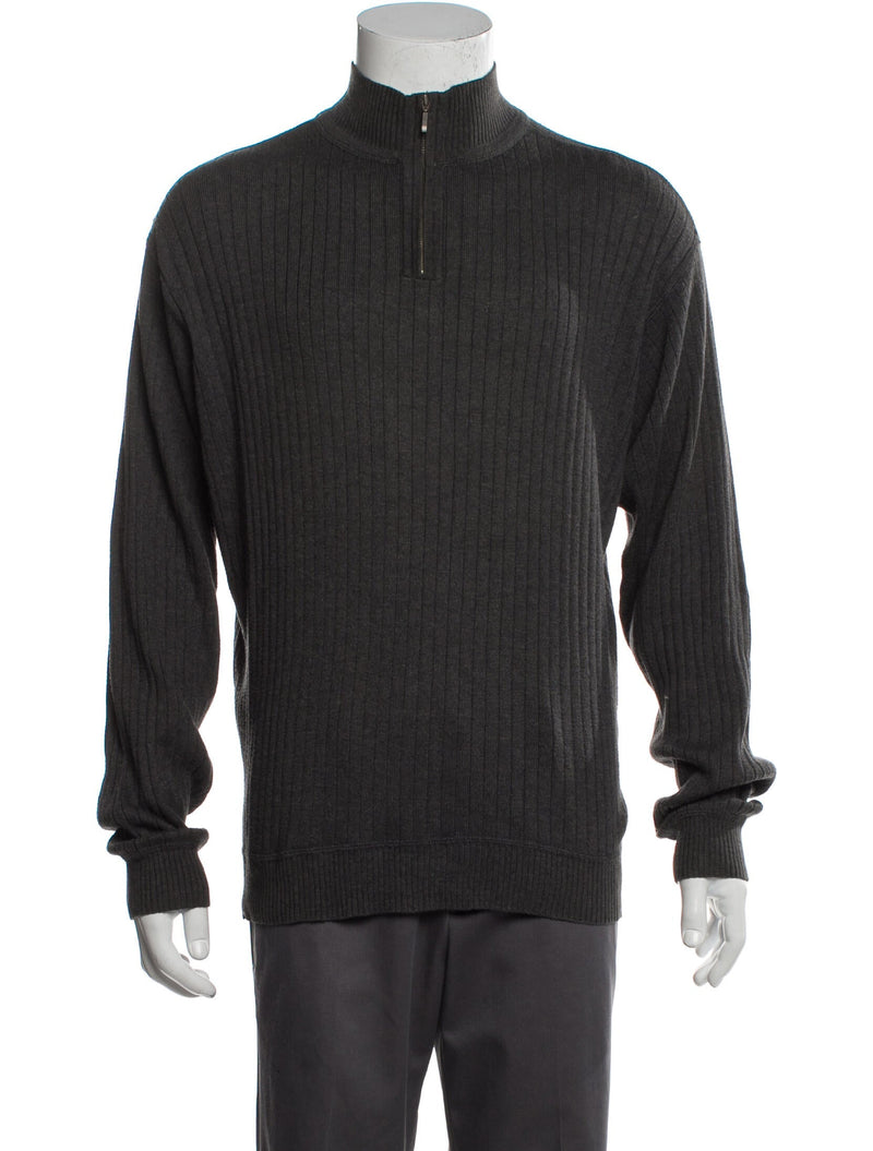 Barney's New York Charcoal Cashmere Blend Ribbed Mock Neck Sweater