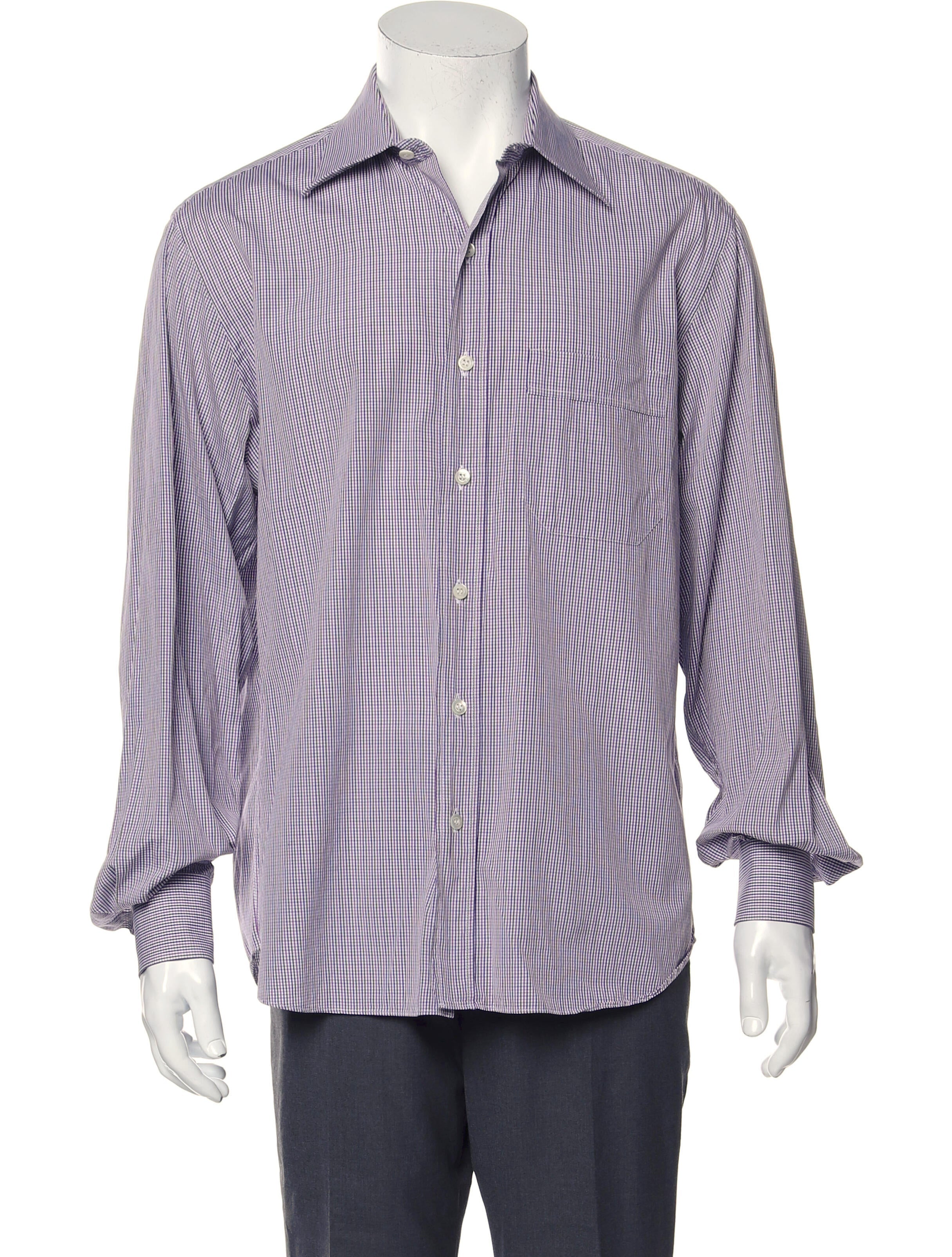 The RealReal, Barney's New York Purple Mini Plaid Print Button Up Shirt, Purple, Large-46-TagL
