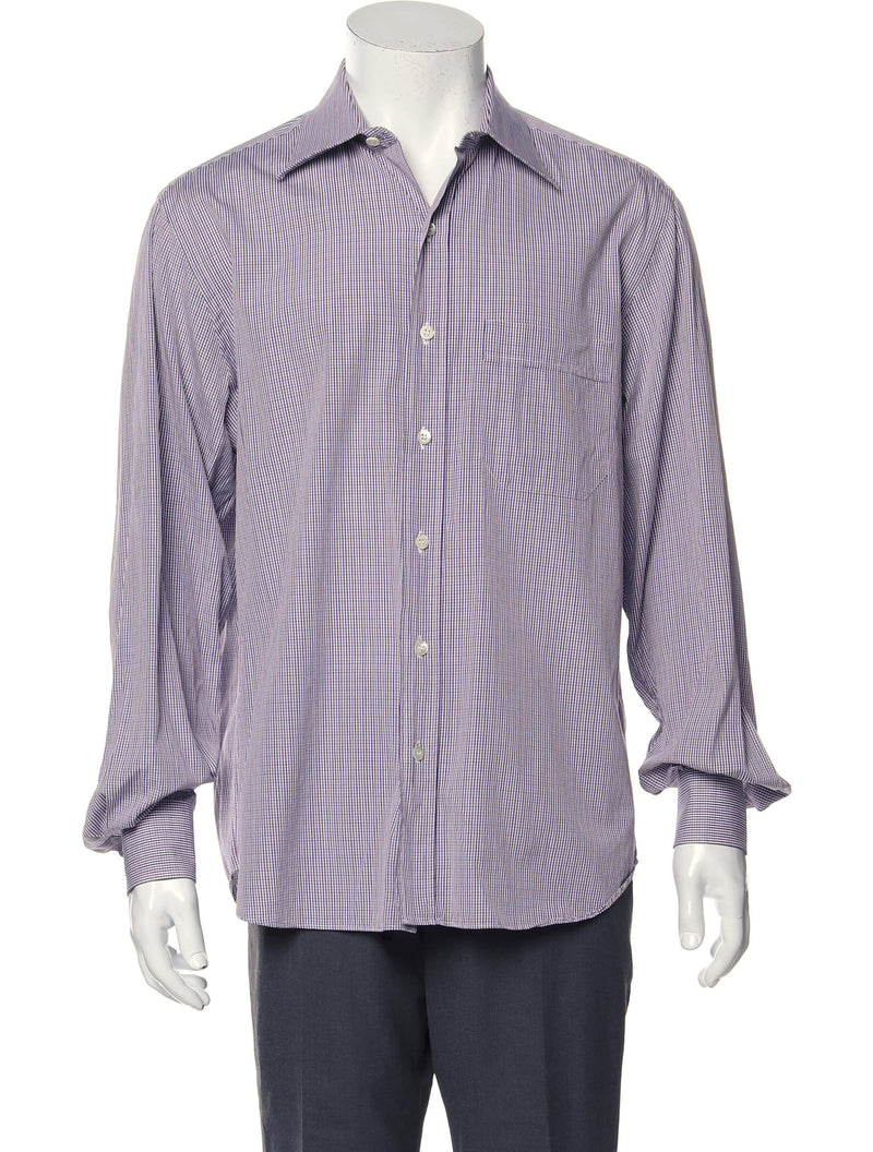 Barney's New York Purple Mini Plaid Print Button Up Shirt