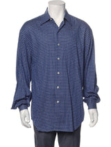 Barney's New York Blue Mini Grid Print Button Up Shirt