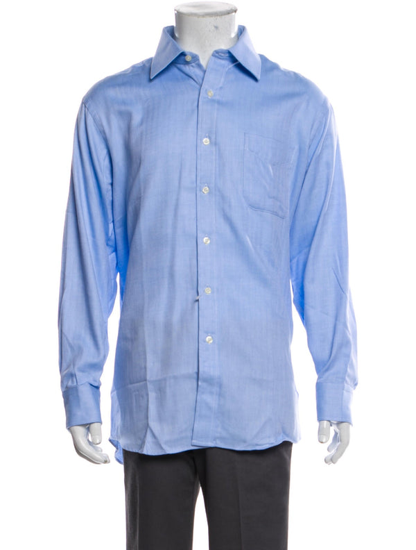 Barney's New York Blue Herringbone Button Up Shirt