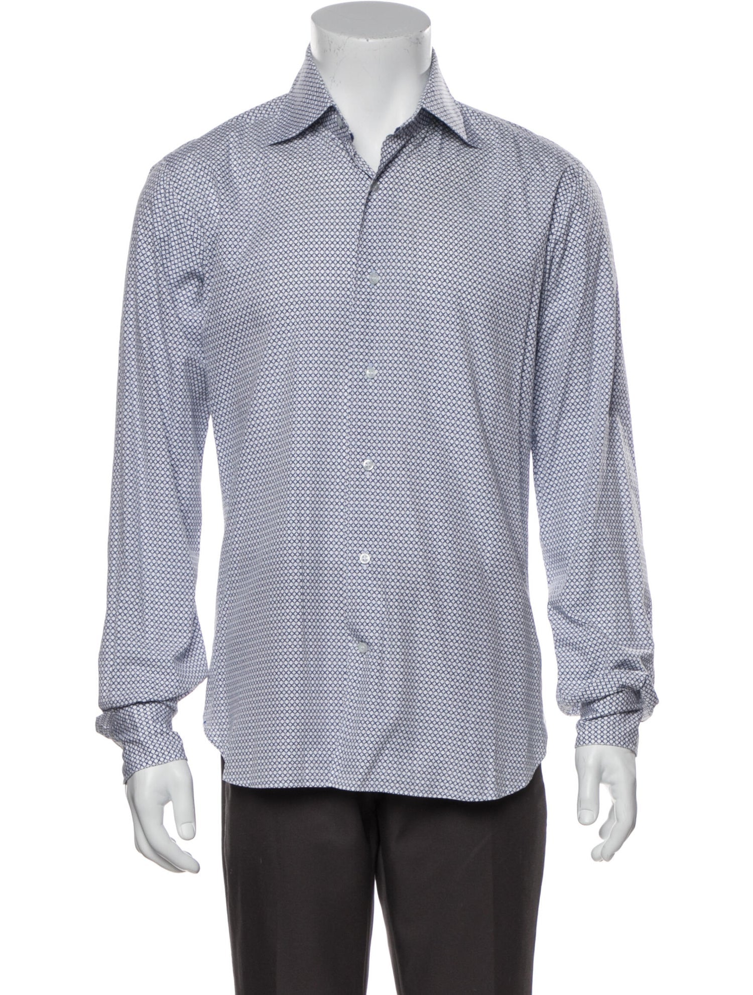 The RealReal,Beau Brummel, Beau Brummel Blue Geo Circle Print Slim Fit Button Up Shirt, Blue, Medium-42-TagM