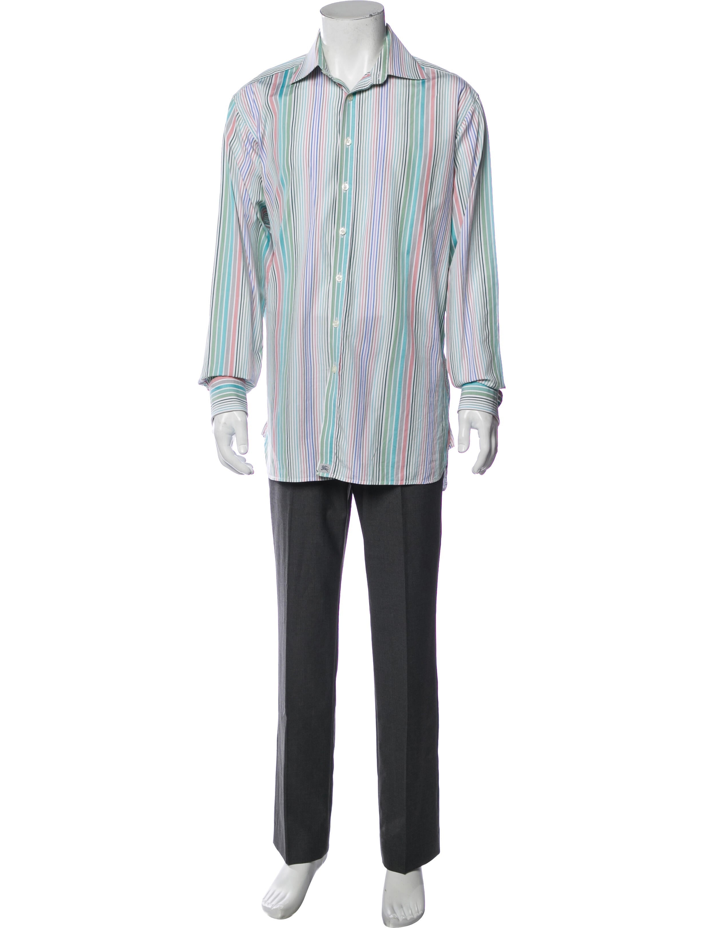 Burberry, Burberry Green Multi Striped Button Up Shirt, Green, Large-46-TagL