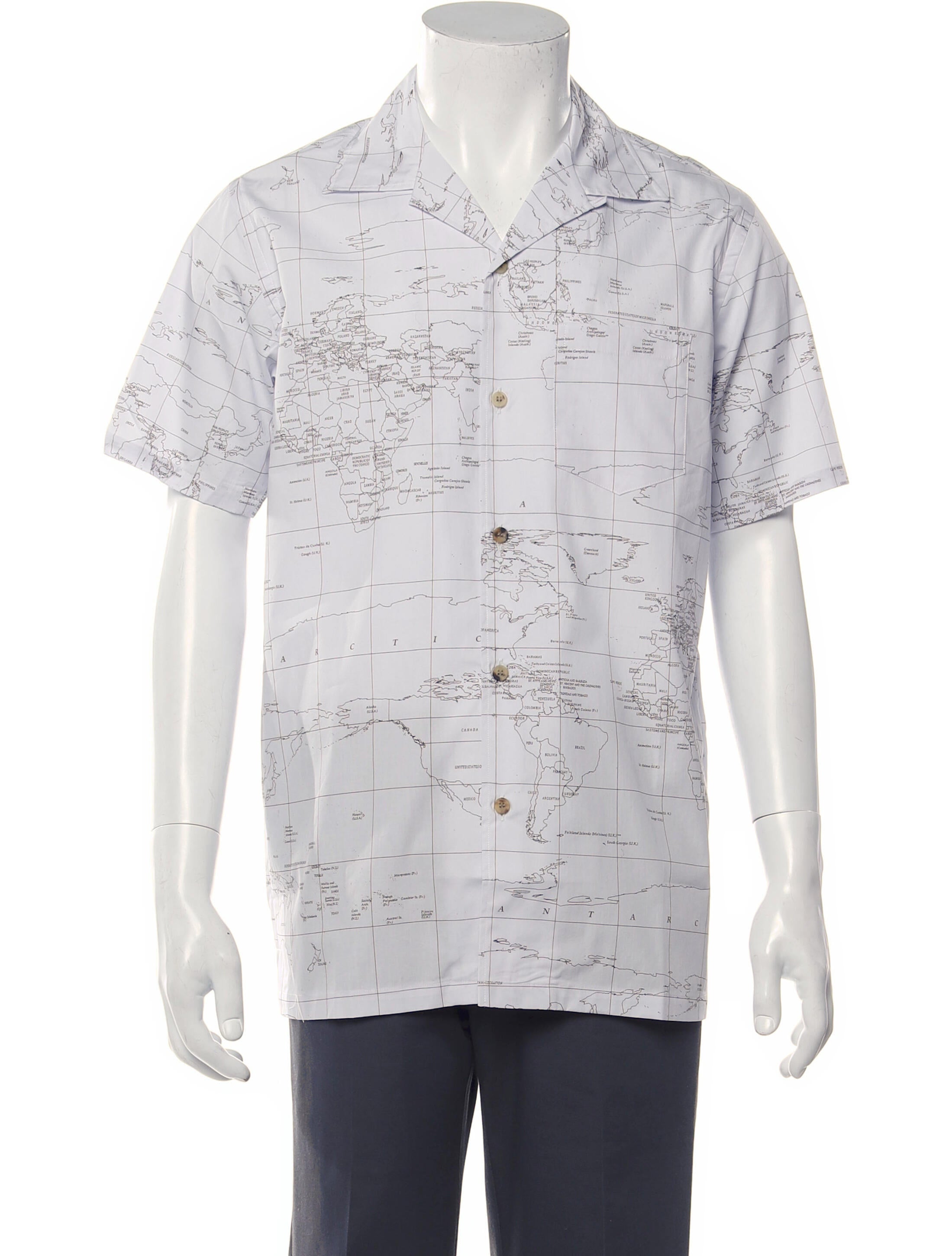 The RealReal, Clot Blue Map Print Short Sleeve Button Up Shirt, Blue, Small-42-TagS