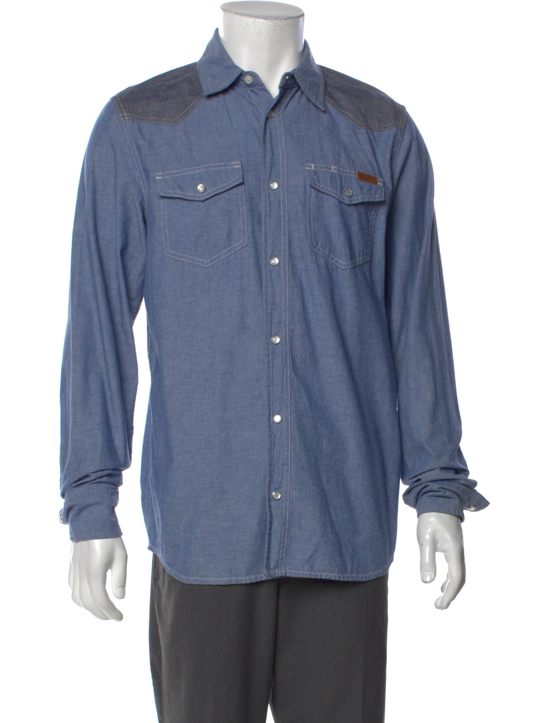 The RealReal,Carhartt, Carhartt Blue Long Sleeve Western Slim Button Up Shirt, Blue, Large-44-TagL