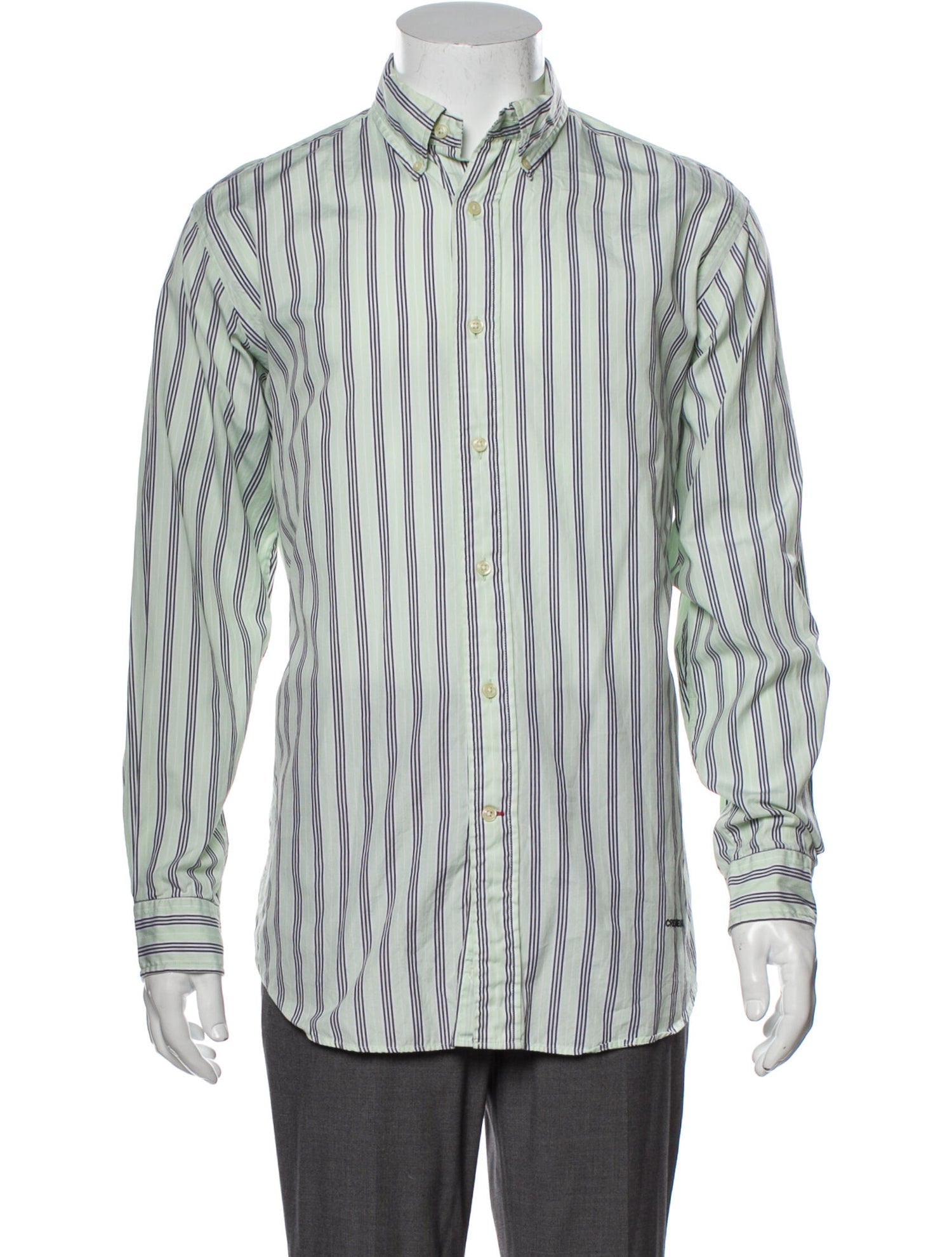 The RealReal,Daniel Cremieux, Daniel Cremieux Bright Green & Grey Vertical Stripe Button Down Shirt, Green, Large-46-TagL