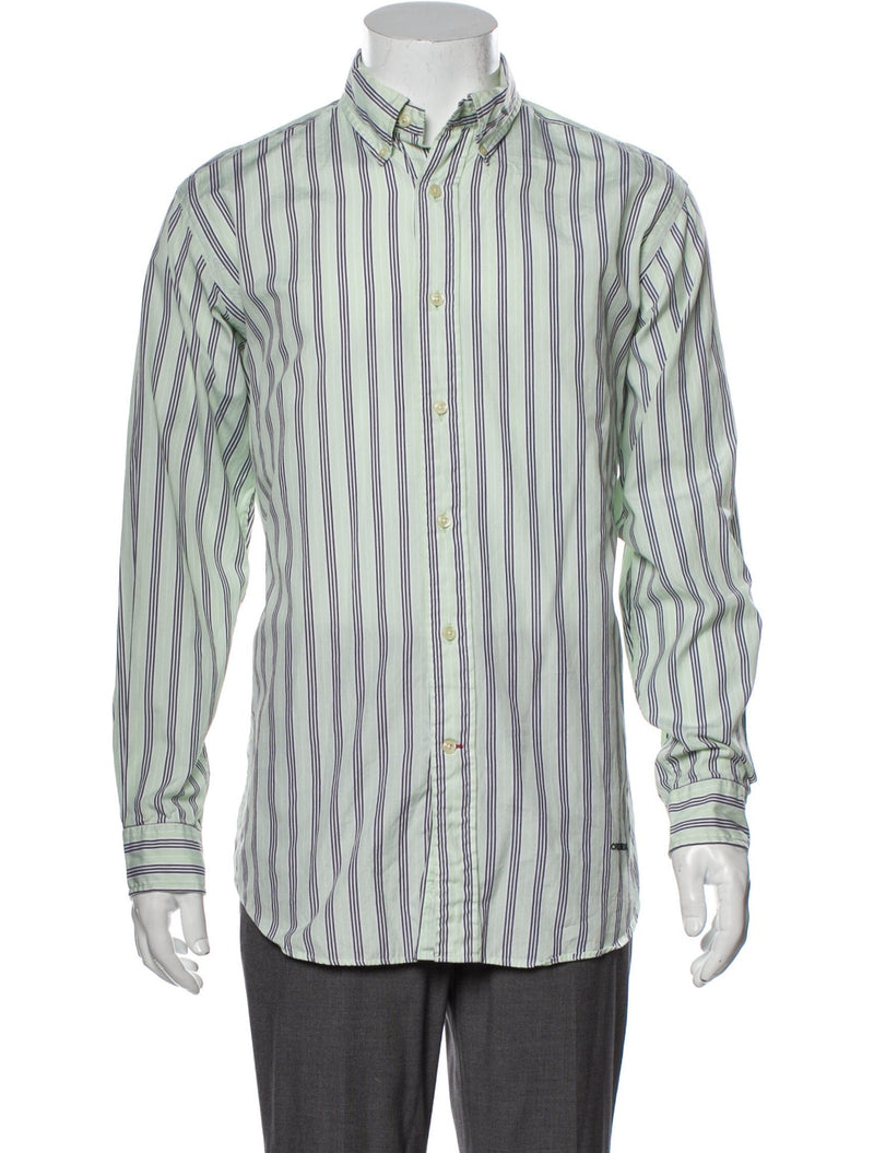 Daniel Cremieux Bright Green & Grey Vertical Stripe Button Down Shirt