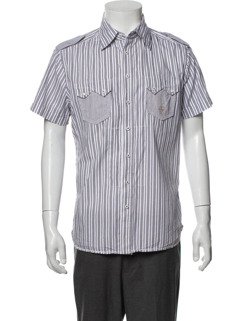 Diesel White Stripe Short Sleeve Button Up Shirt