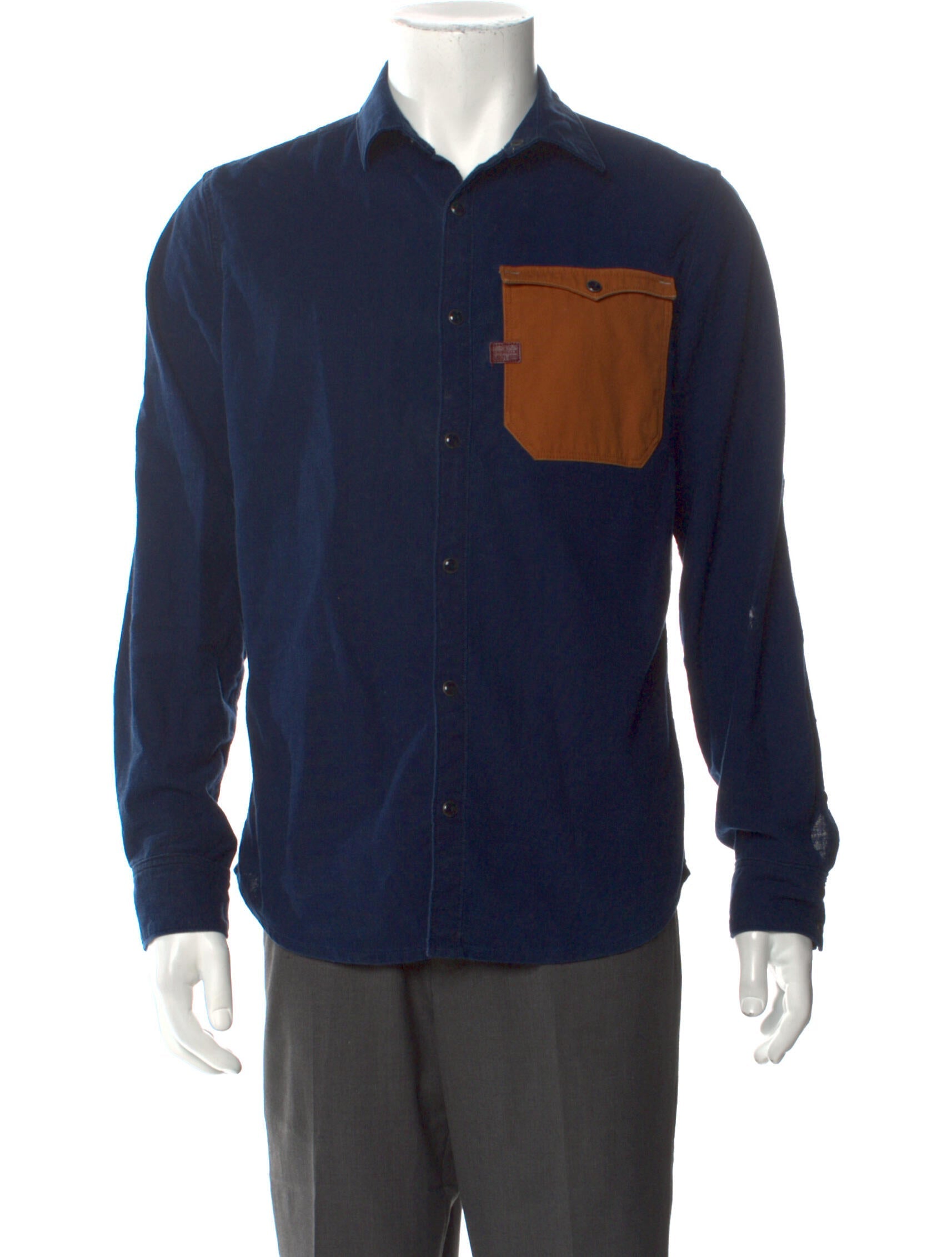 The RealReal,G-Star, G-Star RAW Blue Denim Button Up Shirt w/ Colorblock Pocket, Blue, Medium-42-TagM
