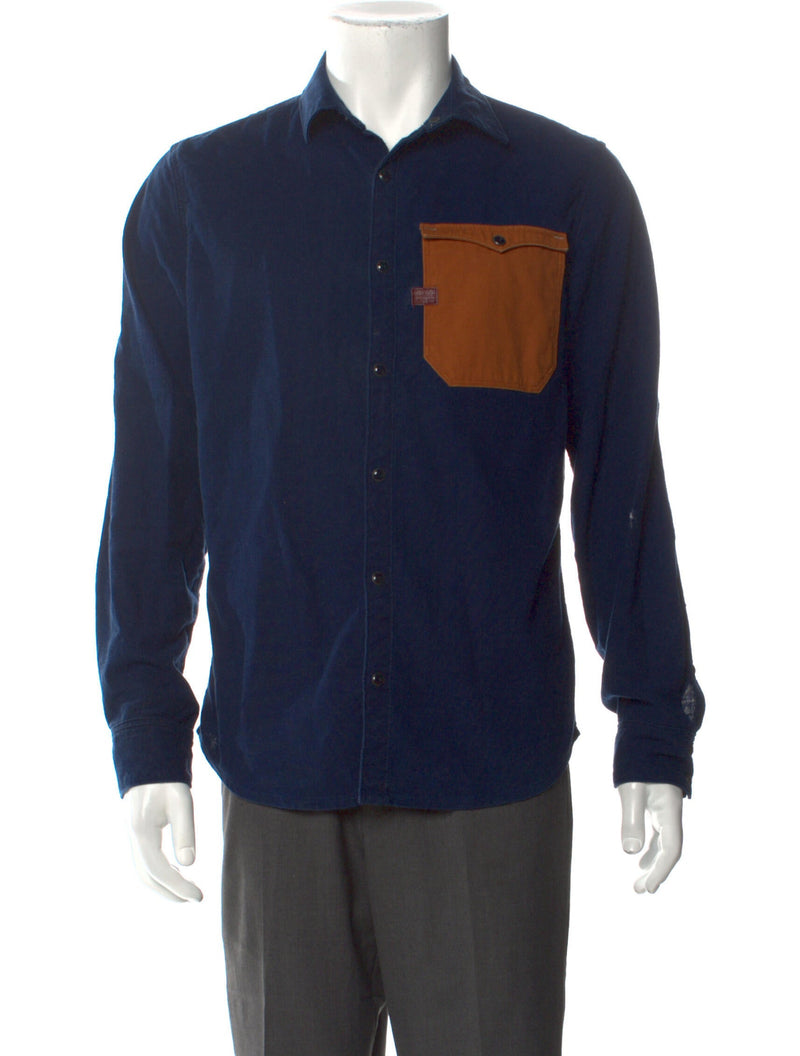 G-Star RAW Blue Denim Button Up Shirt w/ Colorblock Pocket