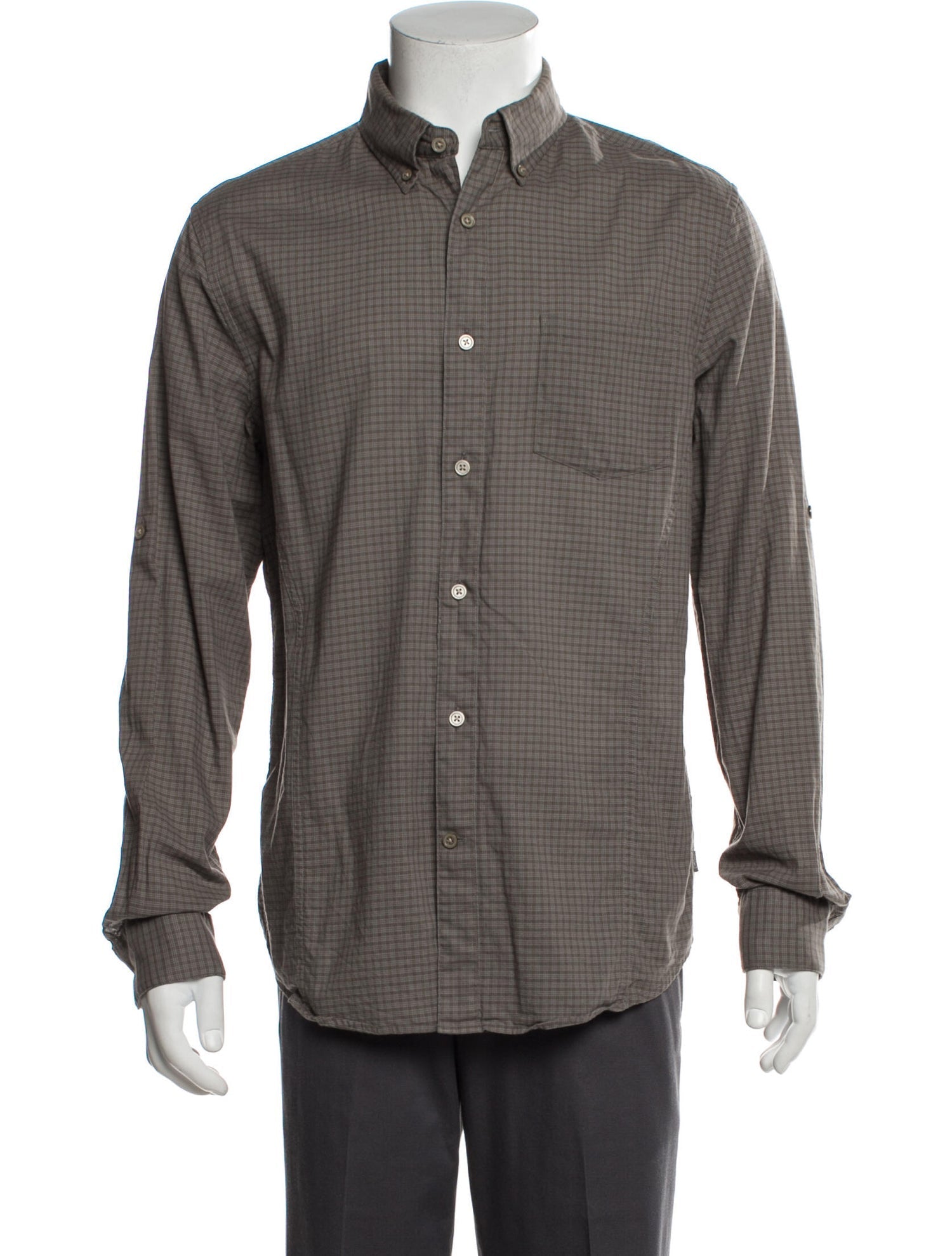 The RealReal,John Varvatos, John Varvatos Grey Plaid Button Down Shirt, Grey, Medium-45-TagM