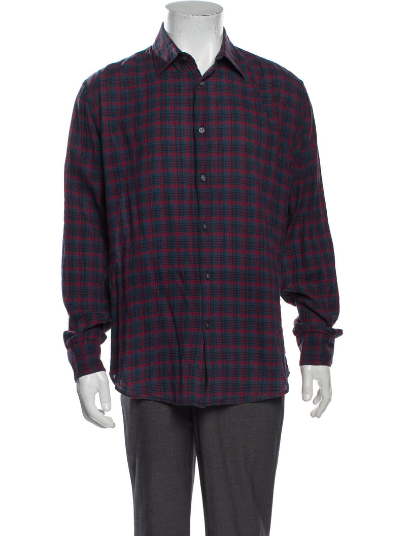 John Varvatos Navy & Red Plaid Slim Fit Long Sleeve Shirt