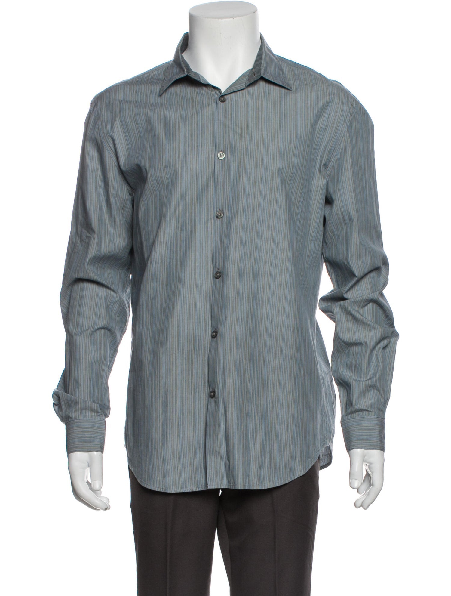 The RealReal,John Varvatos, John Varvatos Blue Striped Slim Fit Button-Up Shirt, Blue, Small-40-TagM
