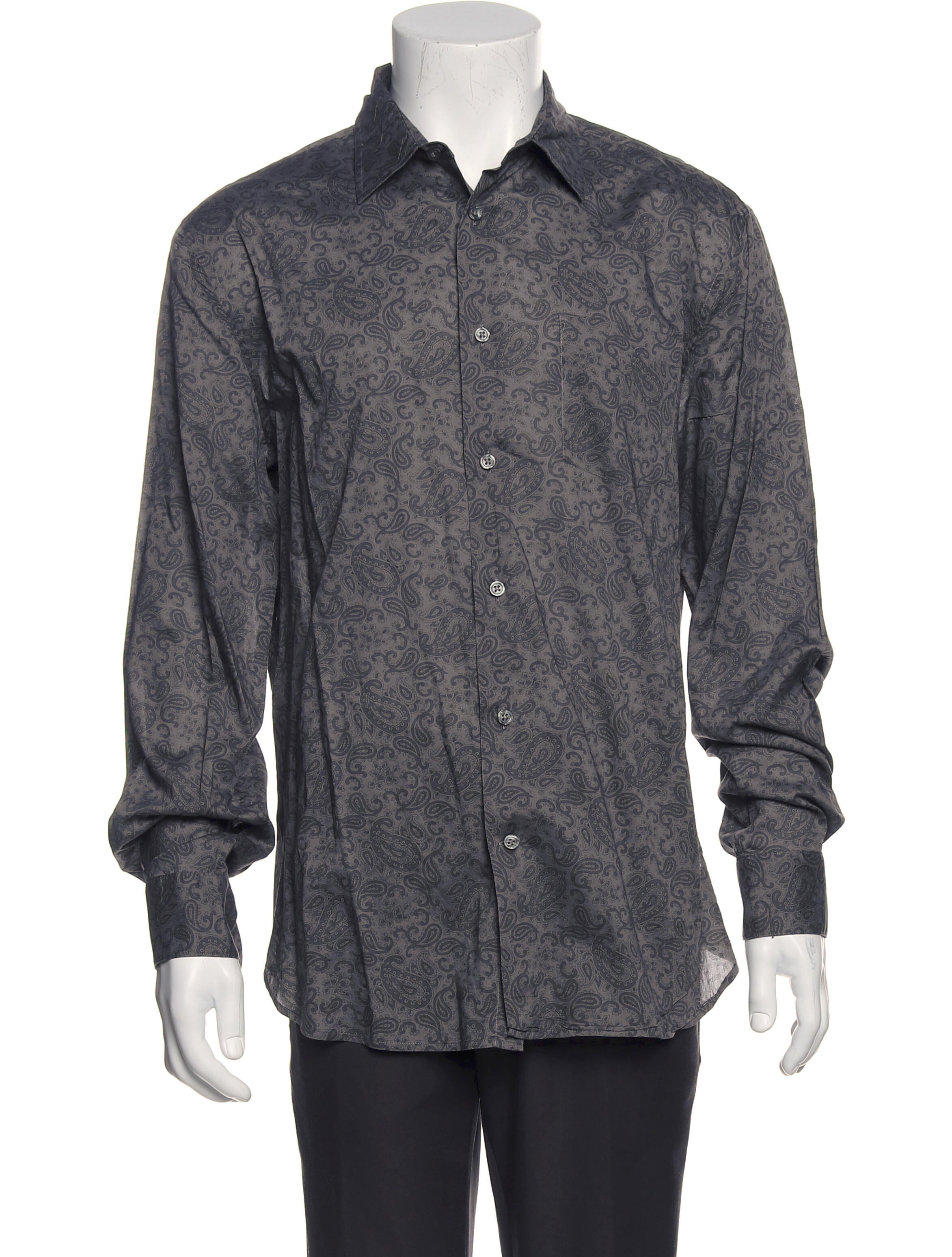 The RealReal,John Varvatos, John Varvatos Grey Tonal Paisley Print Slim Fit Button Up Shirt, Grey, Medium-44-TagM