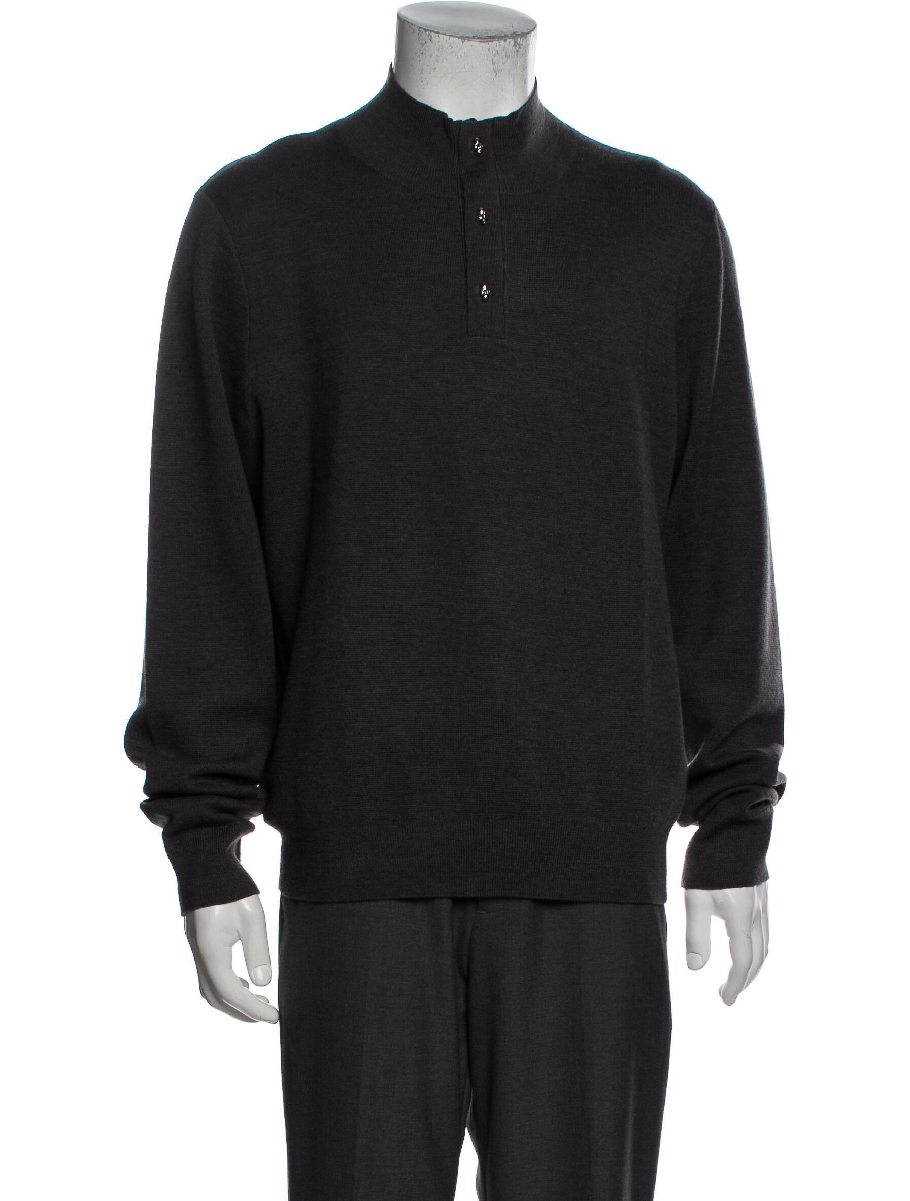 The RealReal,The Kooples, The Kooples Charcoal Mock Neck Wool Blend Sweater With Skull Buttons, Grey, Medium-46-TagM