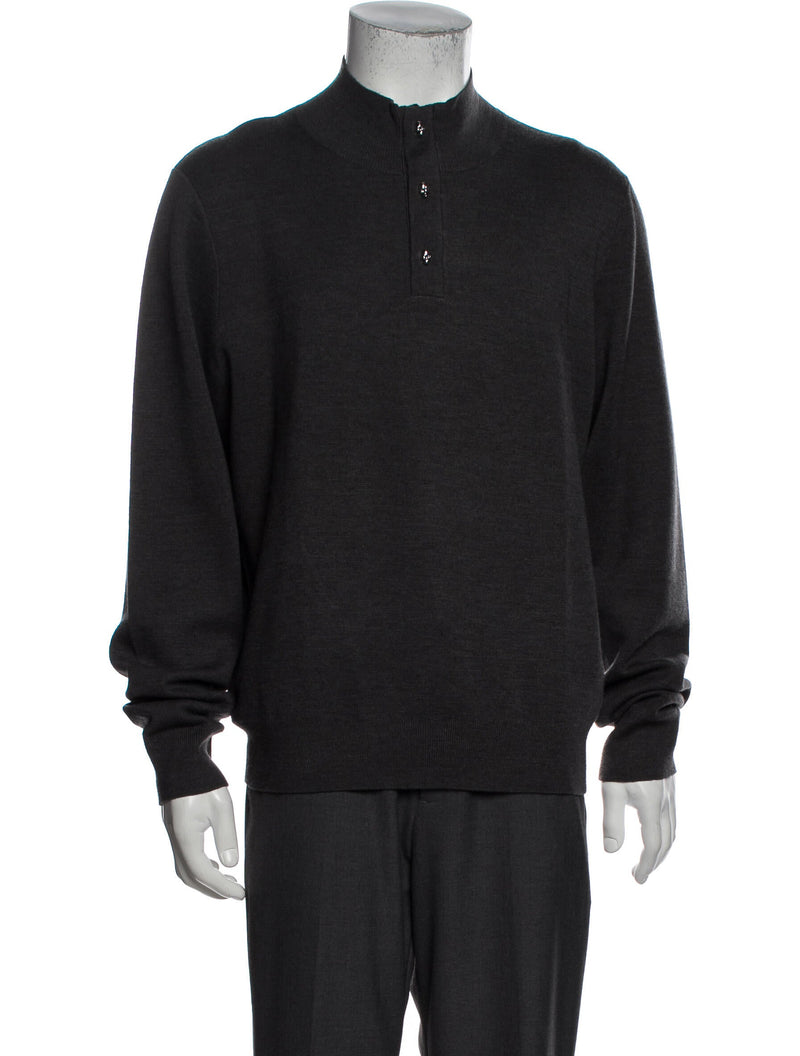 The Kooples Charcoal Mock Neck Wool Blend Sweater With Skull Buttons