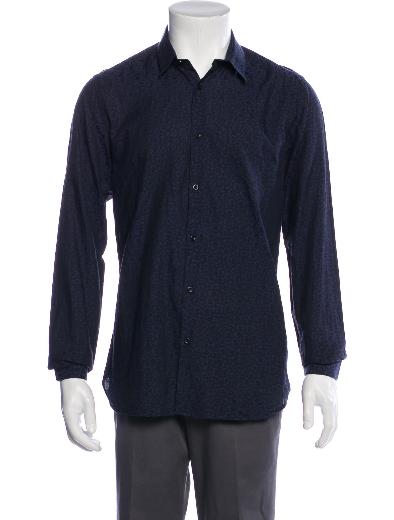The RealReal,The Kooples, The Kooples Navy Tonal Animal Print Button Up Shirt, Blue, Small-41-TagS