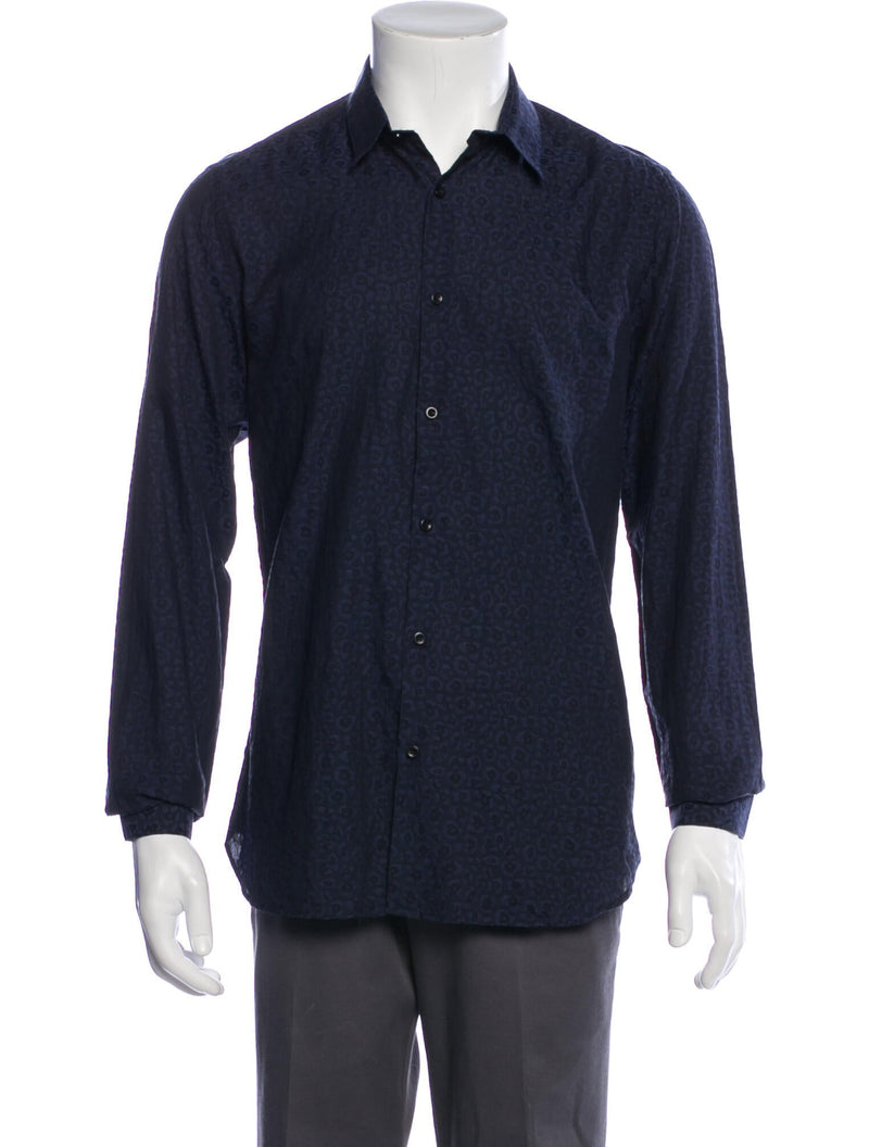 The Kooples Navy Tonal Animal Print Button Up Shirt