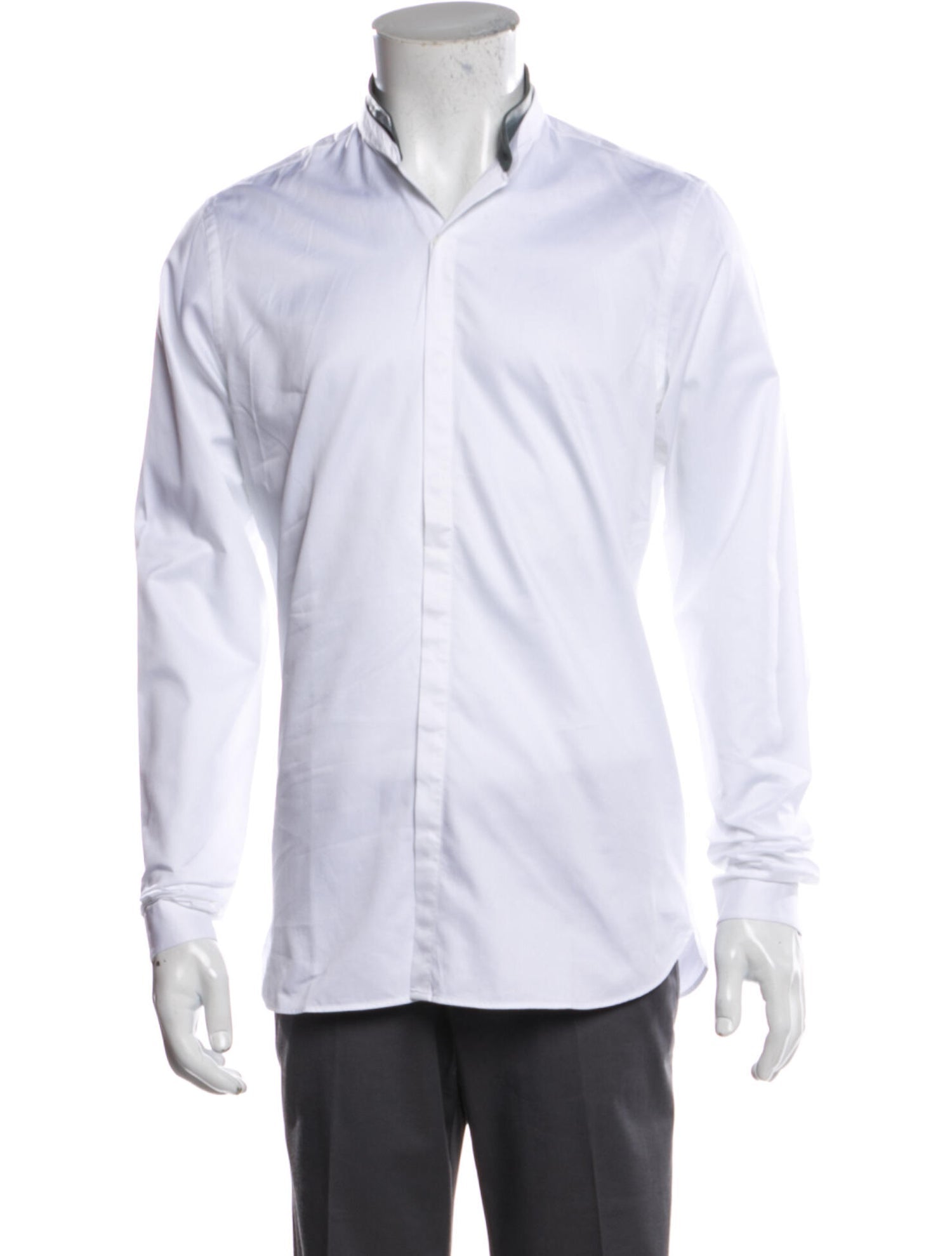 The RealReal, The Kooples Leather Detail Mandarin Collar White Button Up Shirt, White, Medium-40-TagM