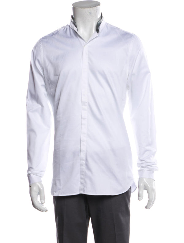 The Kooples Leather Detail Mandarin Collar White Button Up Shirt