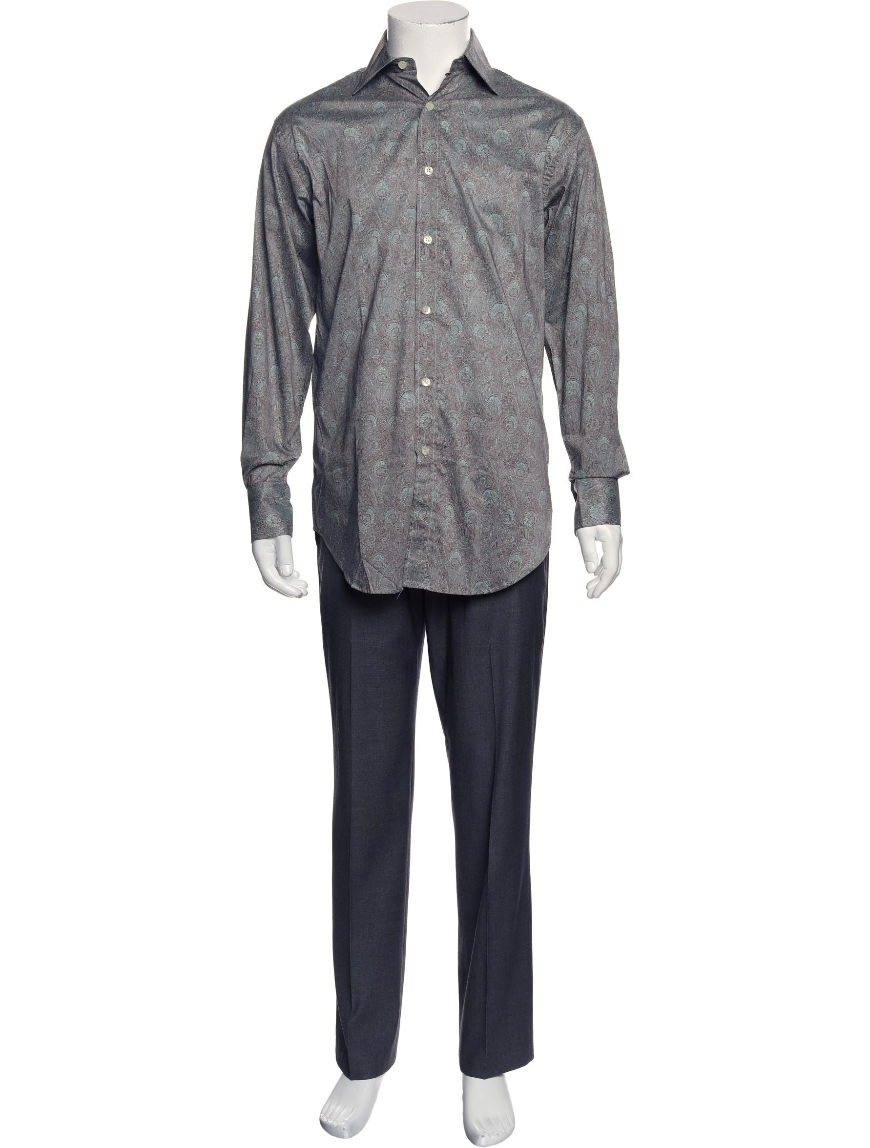 The RealReal, Liberty Of London Blue Peacock Feather Print Button Up Shirt, Blue, Medium-44-TagM