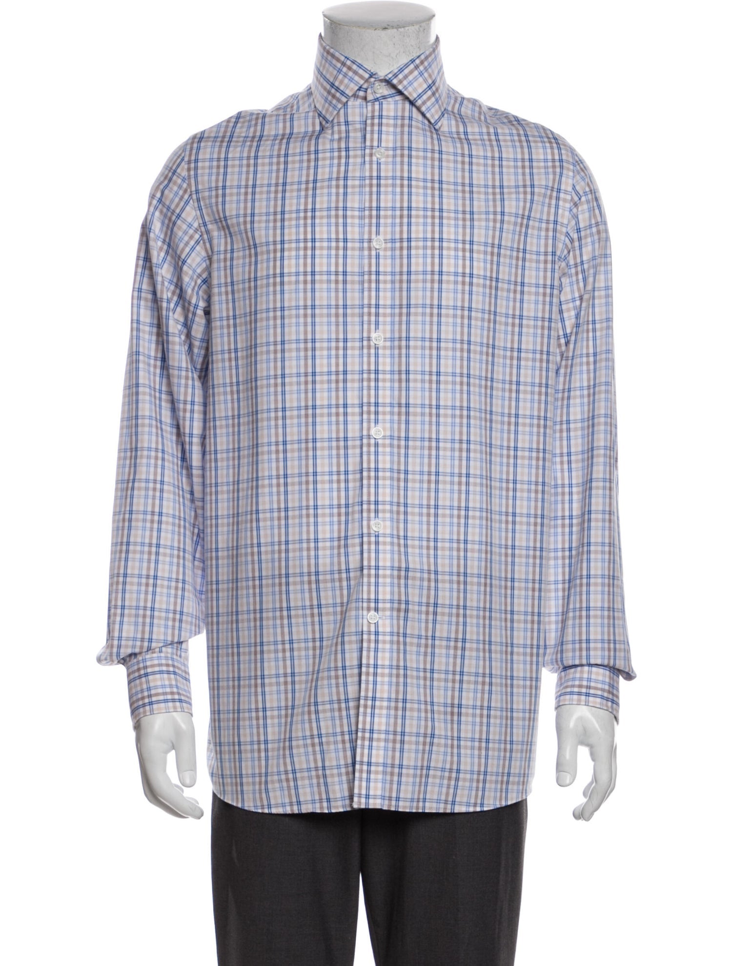 The RealReal,Michael Kors, Michael Kors Blue & Beige Plaid Print Button Up Shirt, Blue, Large-47-TagL