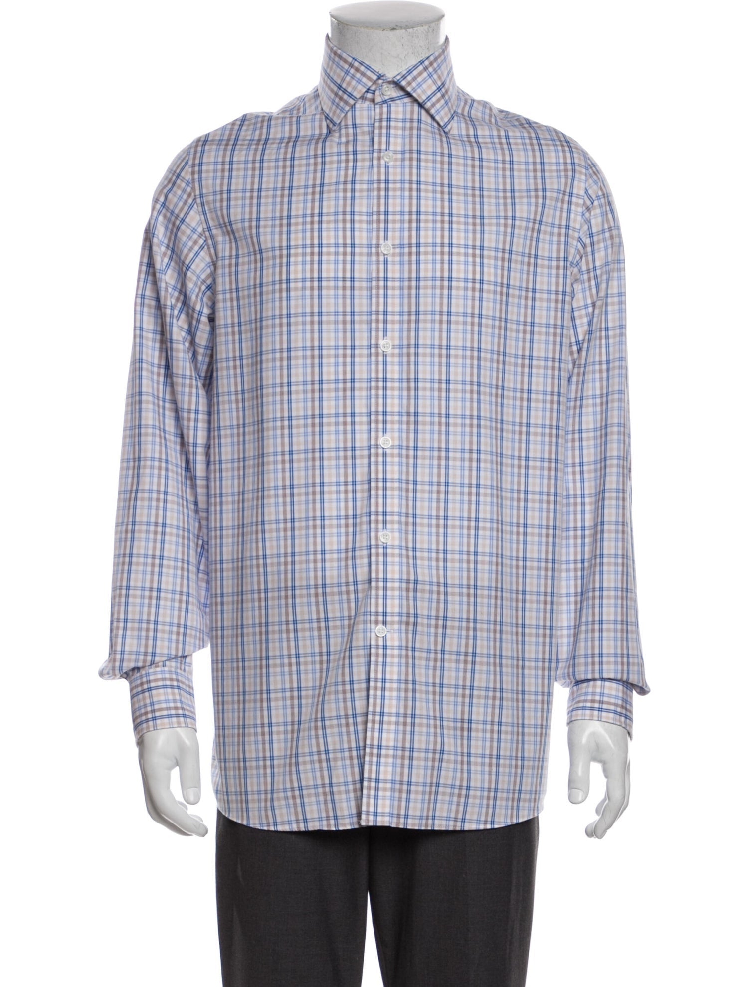 The RealReal,Michael Kors, Michael Kors Blue & Beige Plaid Print Button Up Shirt, Blue, Large-47-TagL
