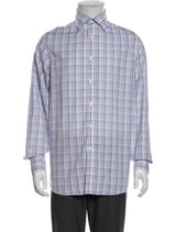 Michael Kors Blue & Beige Plaid Print Button Up Shirt