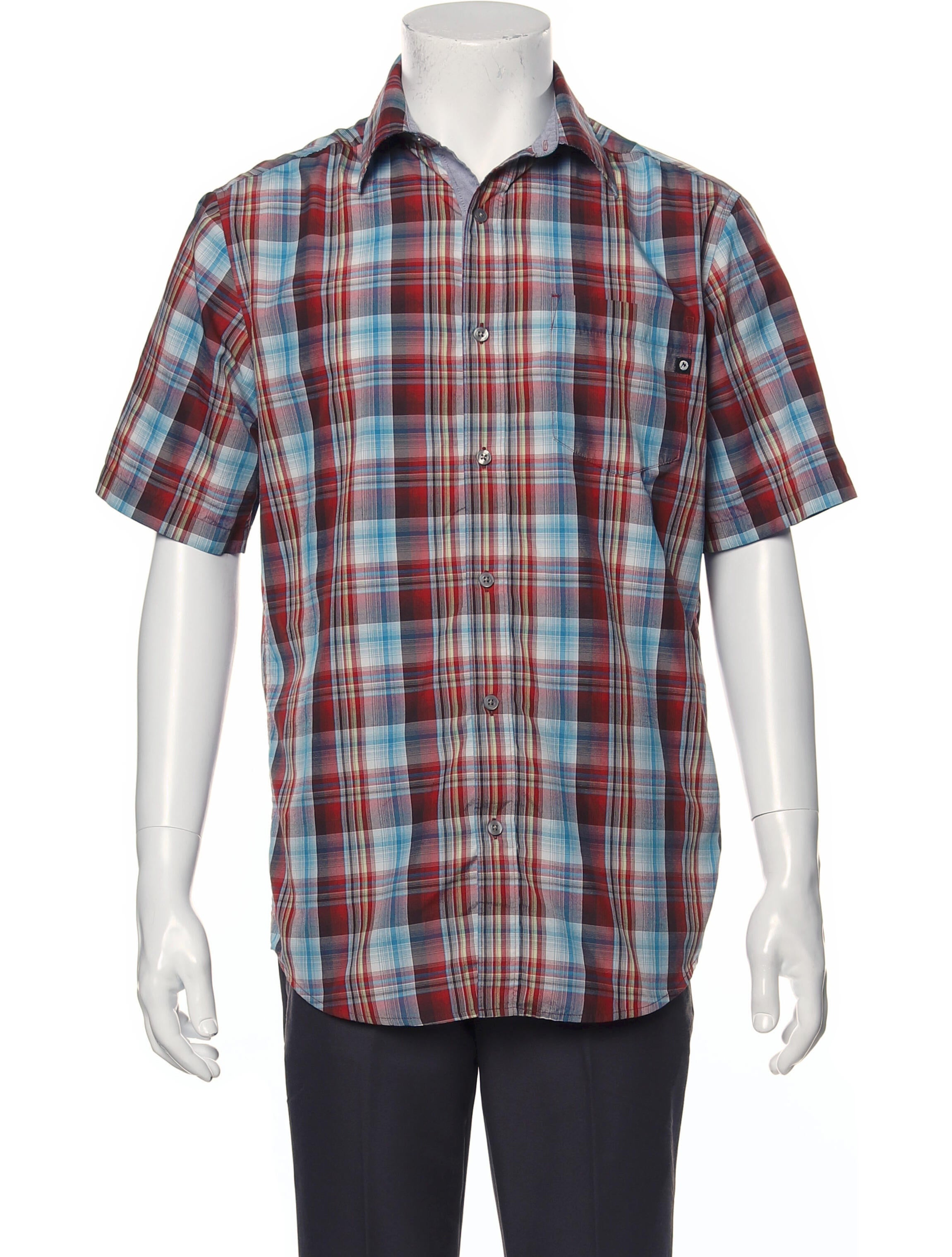 The RealReal, Marmot Red Plaid Short Sleeve Button Up Shirt, Red, Small-43-TagS