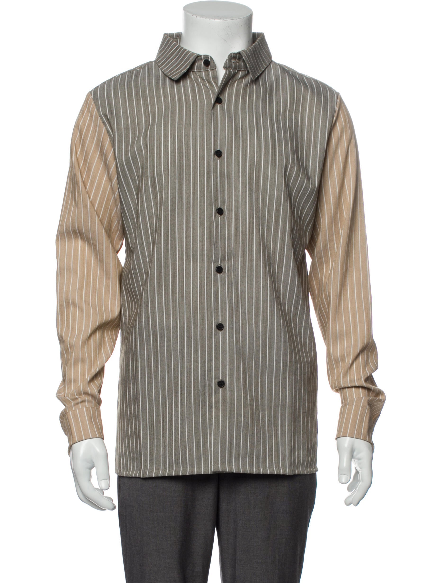 The RealReal,Native Youth, Native Youth Grey Tan Striped Button Up Shirt, Grey, Small-41-TagM