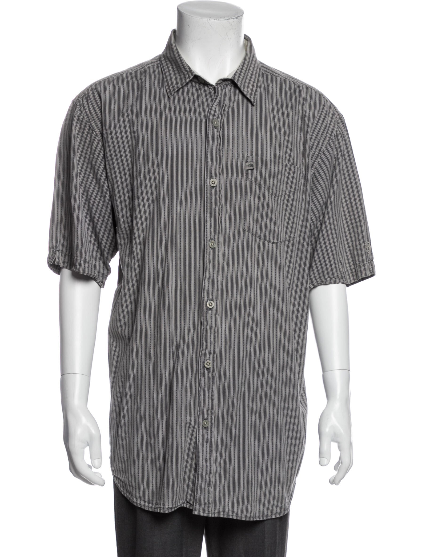 The RealReal, The North Face Grey Tonal Stripe Short Sleeve Button Up Shirt, Grey, Large-46-TagL