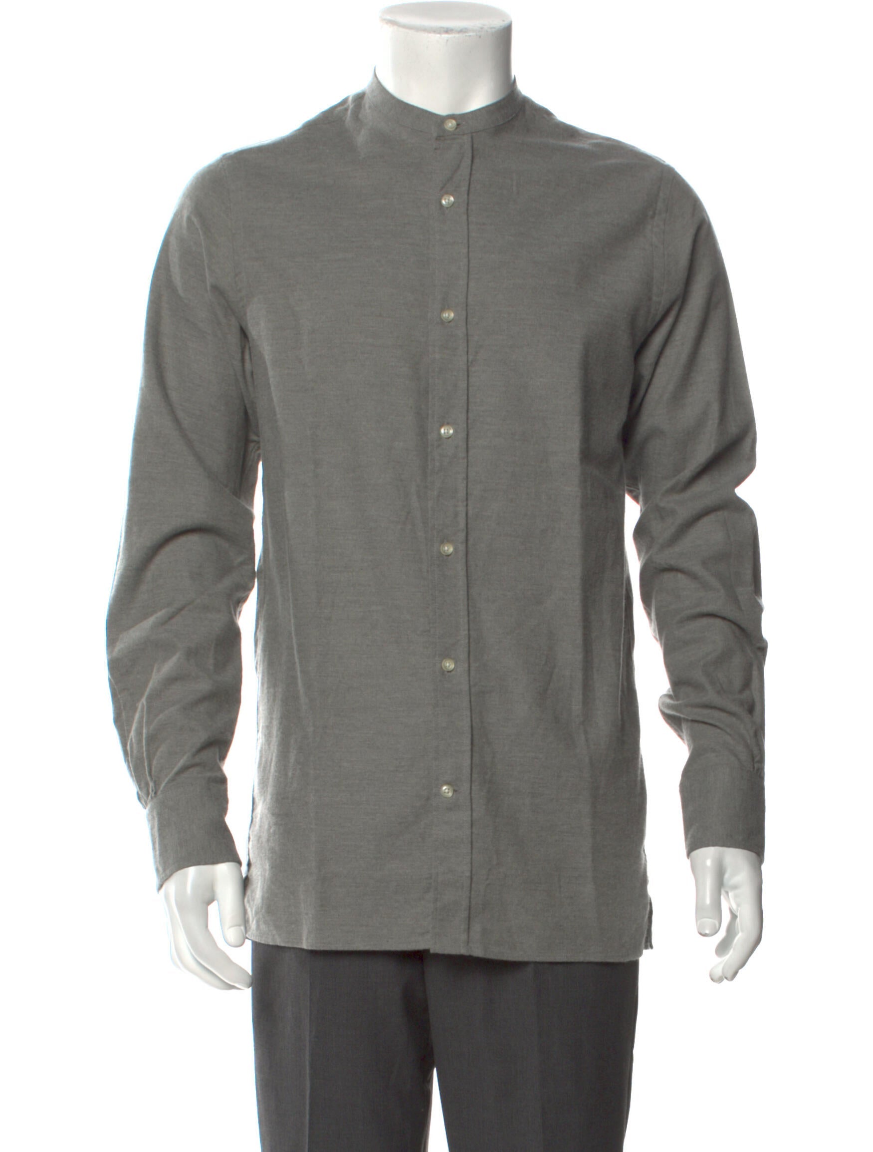 Officine Generale, Officine Generale Grey Button Up Shirt w/ Mandarin Collar, Grey, Small-39-TagS