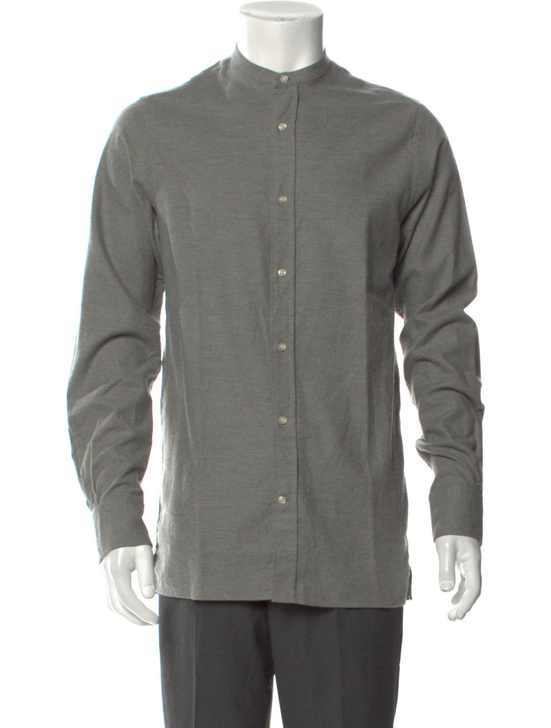 Officine Generale Grey Button Up Shirt w/ Mandarin Collar