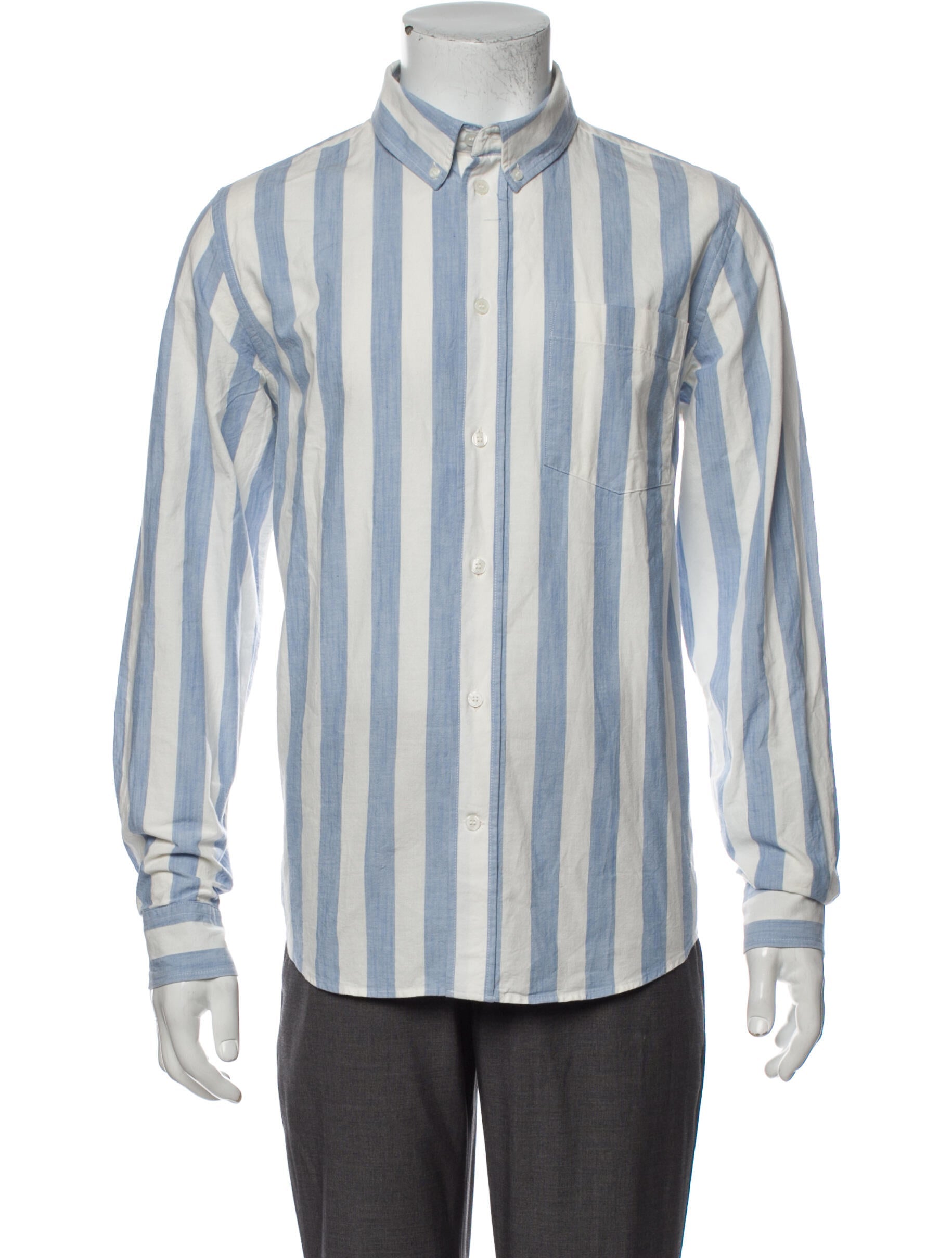 The RealReal, Wood Wood, Wood Wood Blue Striped Button Up Shirt, Blue, Large-45-TagL