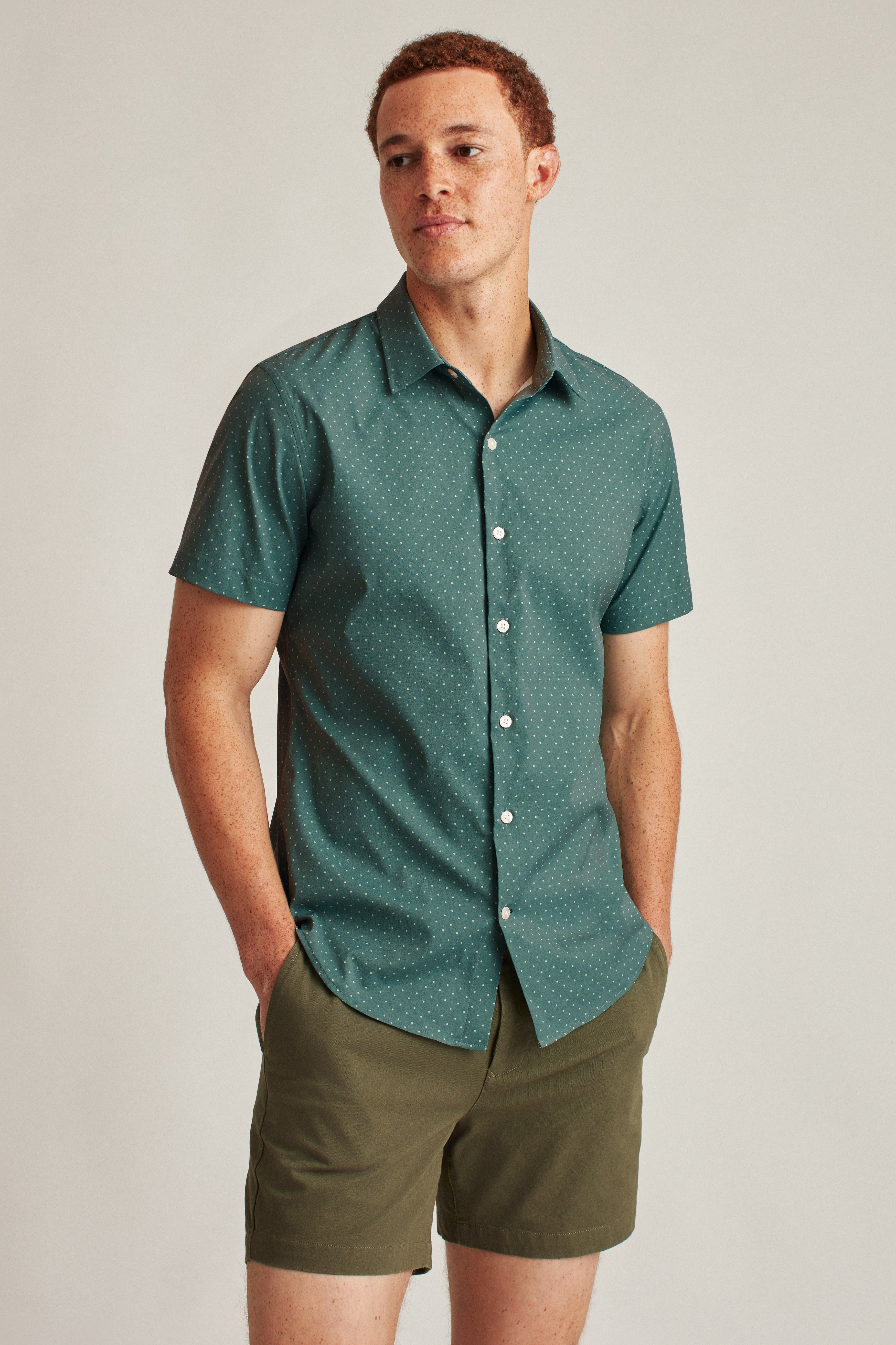 Wholesale ,Bonobos, Bonobos Green Dot 2 Way Stretch Tech Short Sleeve Shirt, Green, Small-40-TagSExtra Extra Large-51-TagXXLExtra Large-48-TagXLLarge-45-TagLMedium-42-TagM