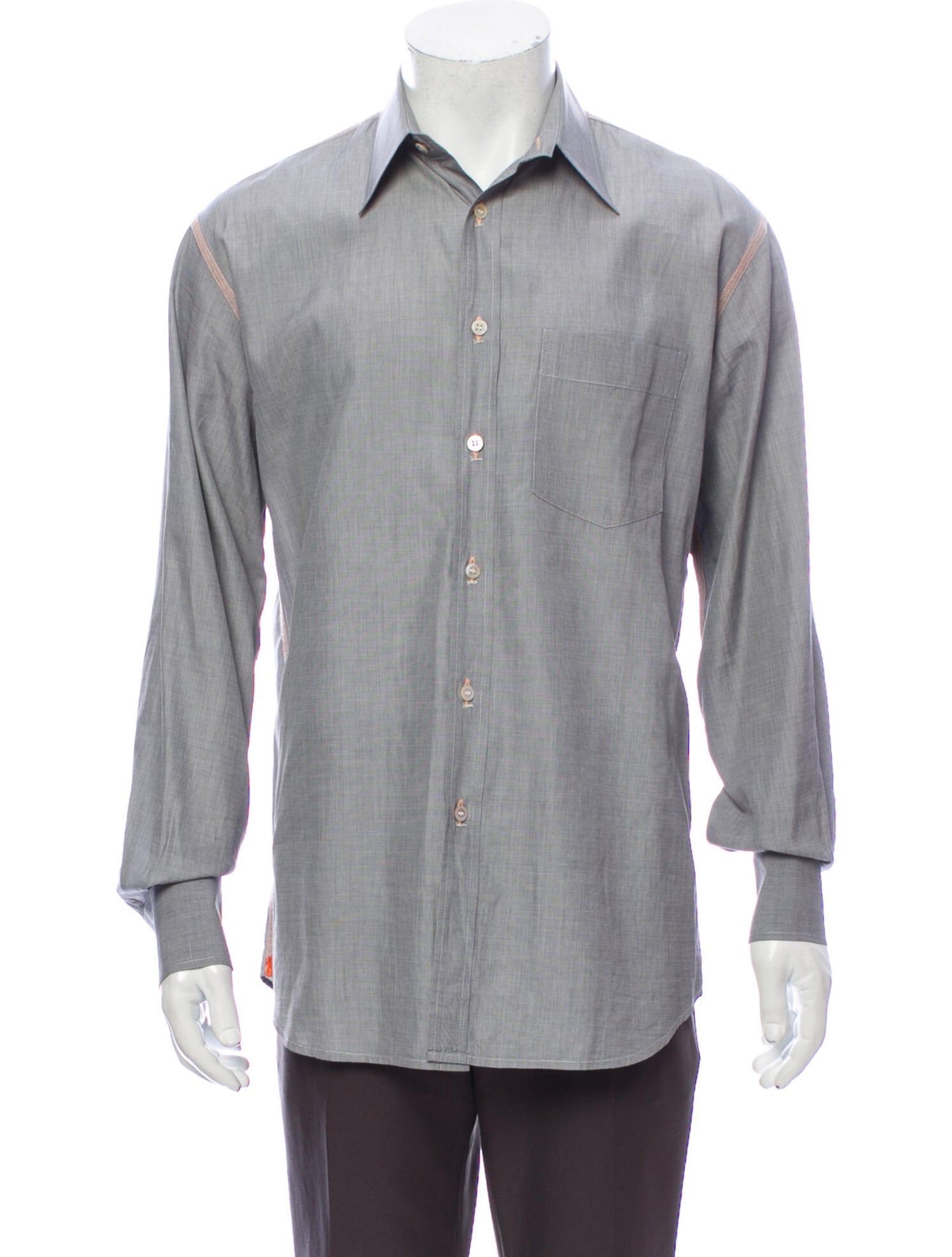 The RealReal,Paul Smith, Paul Smith Grey With Peach Contrast Stitching Long Sleeve Button-Up Shirt, Grey, Medium-44-TagM