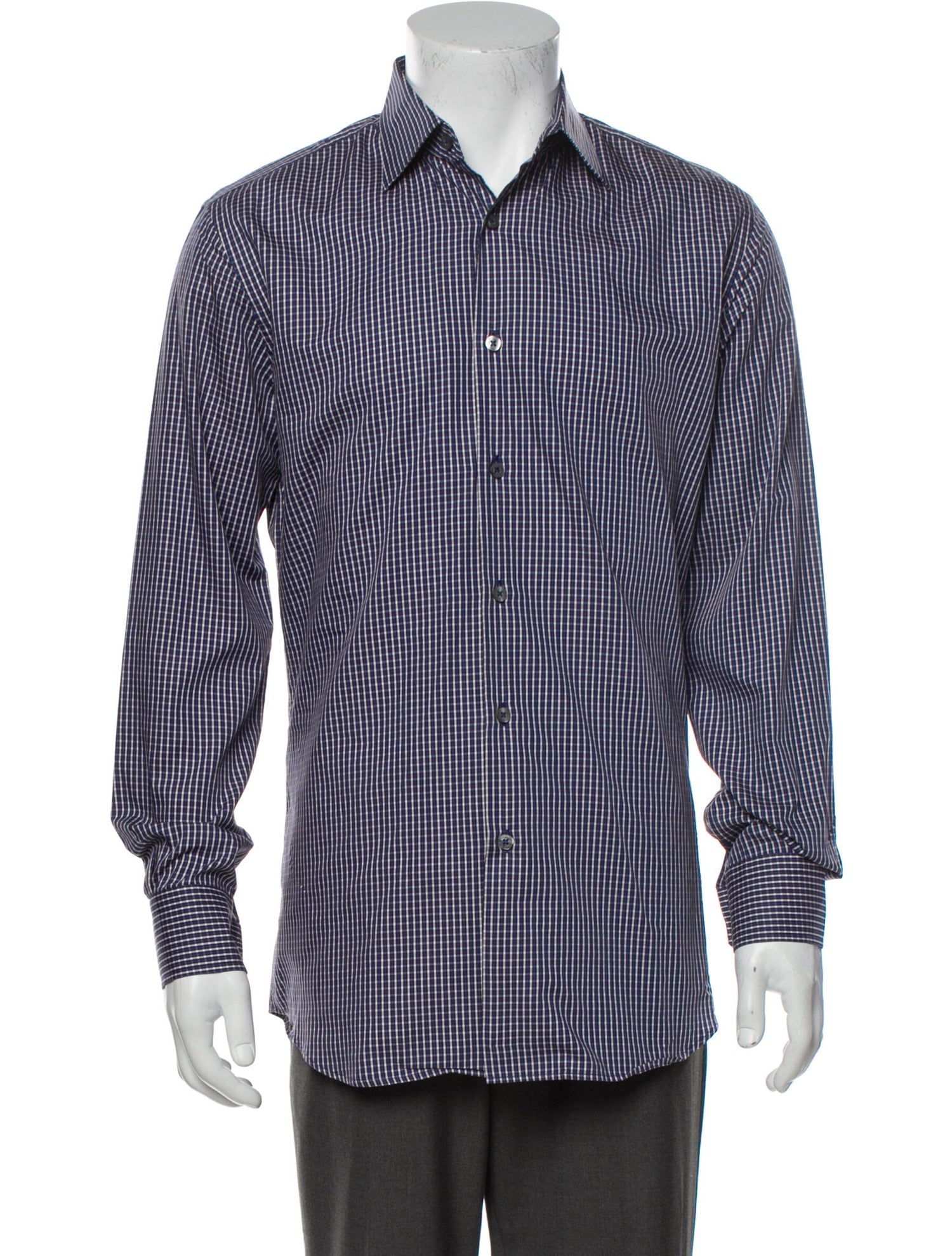 The RealReal,Paul Smith, Paul Smith Navy Check Print Button Up Shirt, Blue, Small-40-TagS
